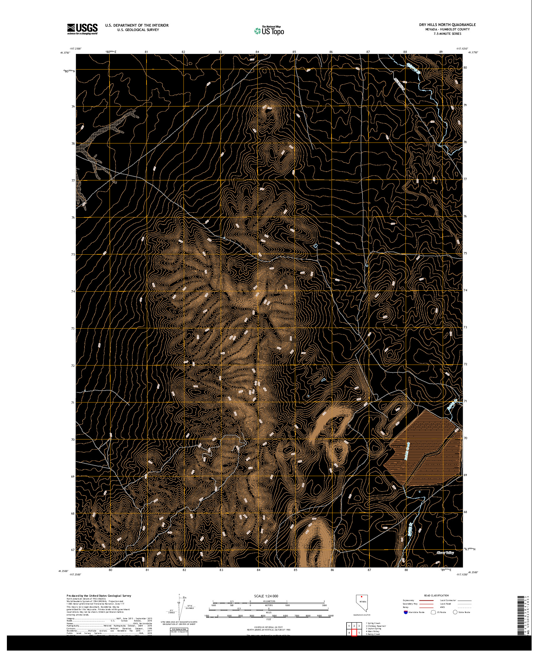 USGS US TOPO 7.5-MINUTE MAP FOR DRY HILLS NORTH, NV 2018