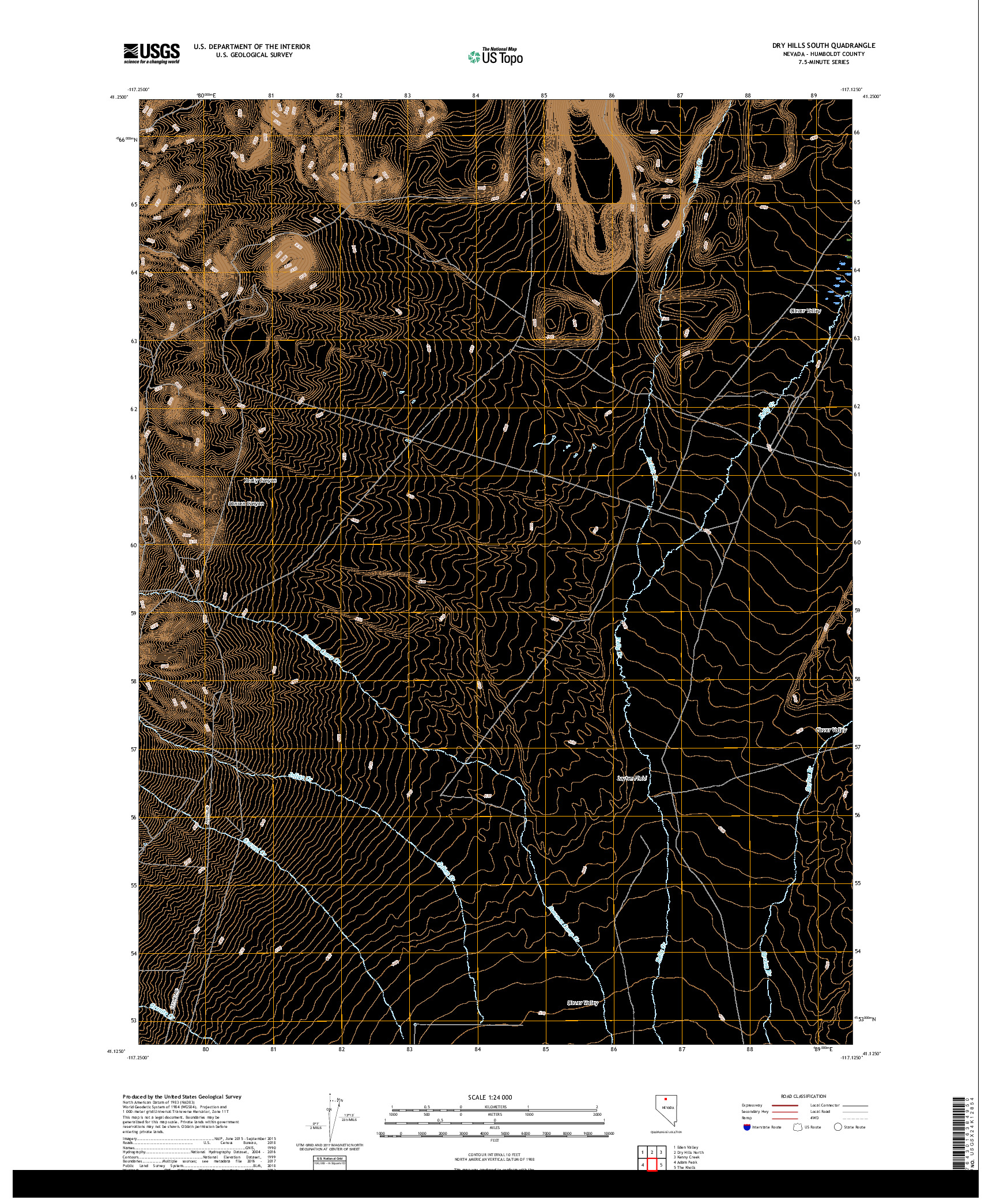 USGS US TOPO 7.5-MINUTE MAP FOR DRY HILLS SOUTH, NV 2018