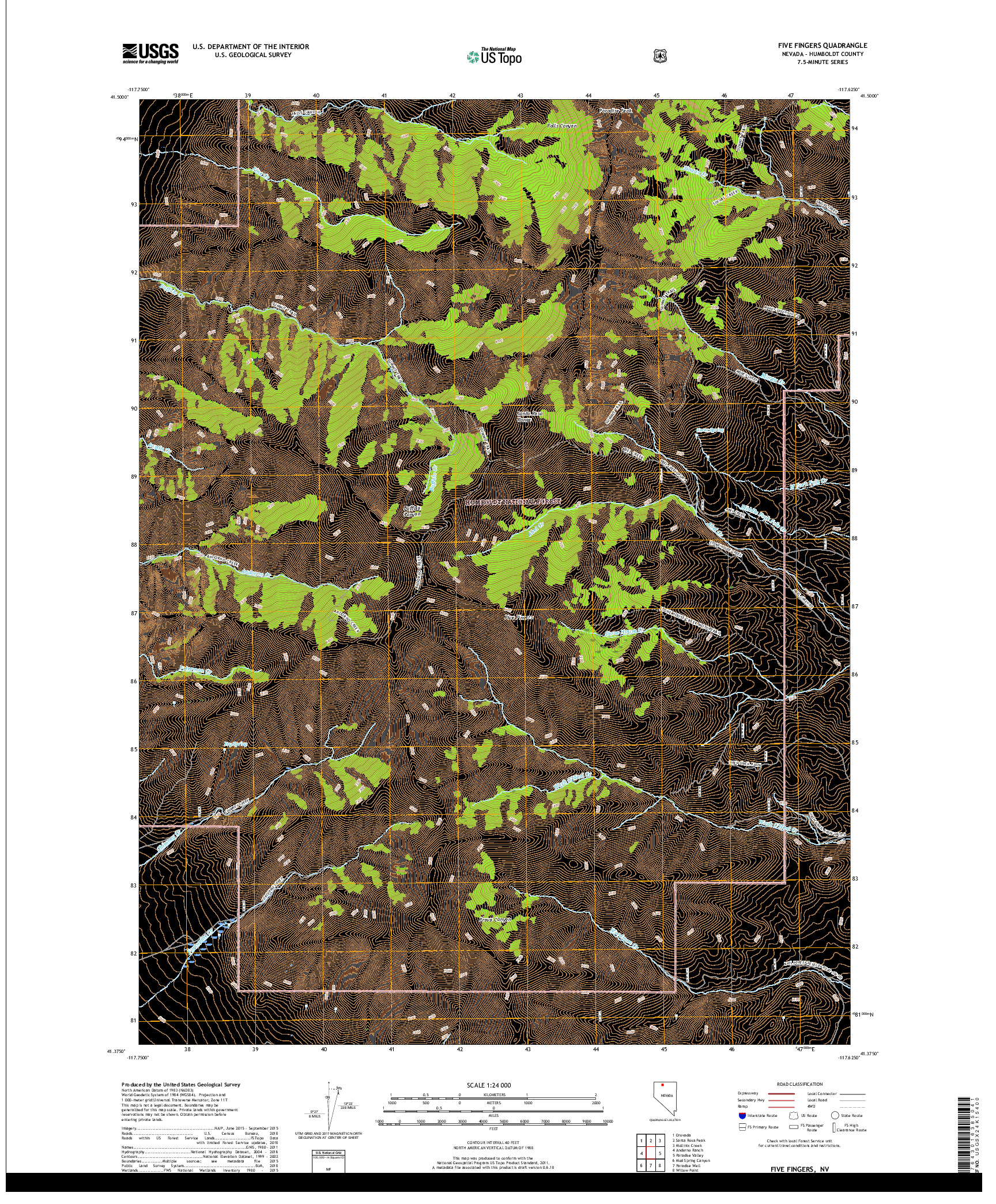 USGS US TOPO 7.5-MINUTE MAP FOR FIVE FINGERS, NV 2018