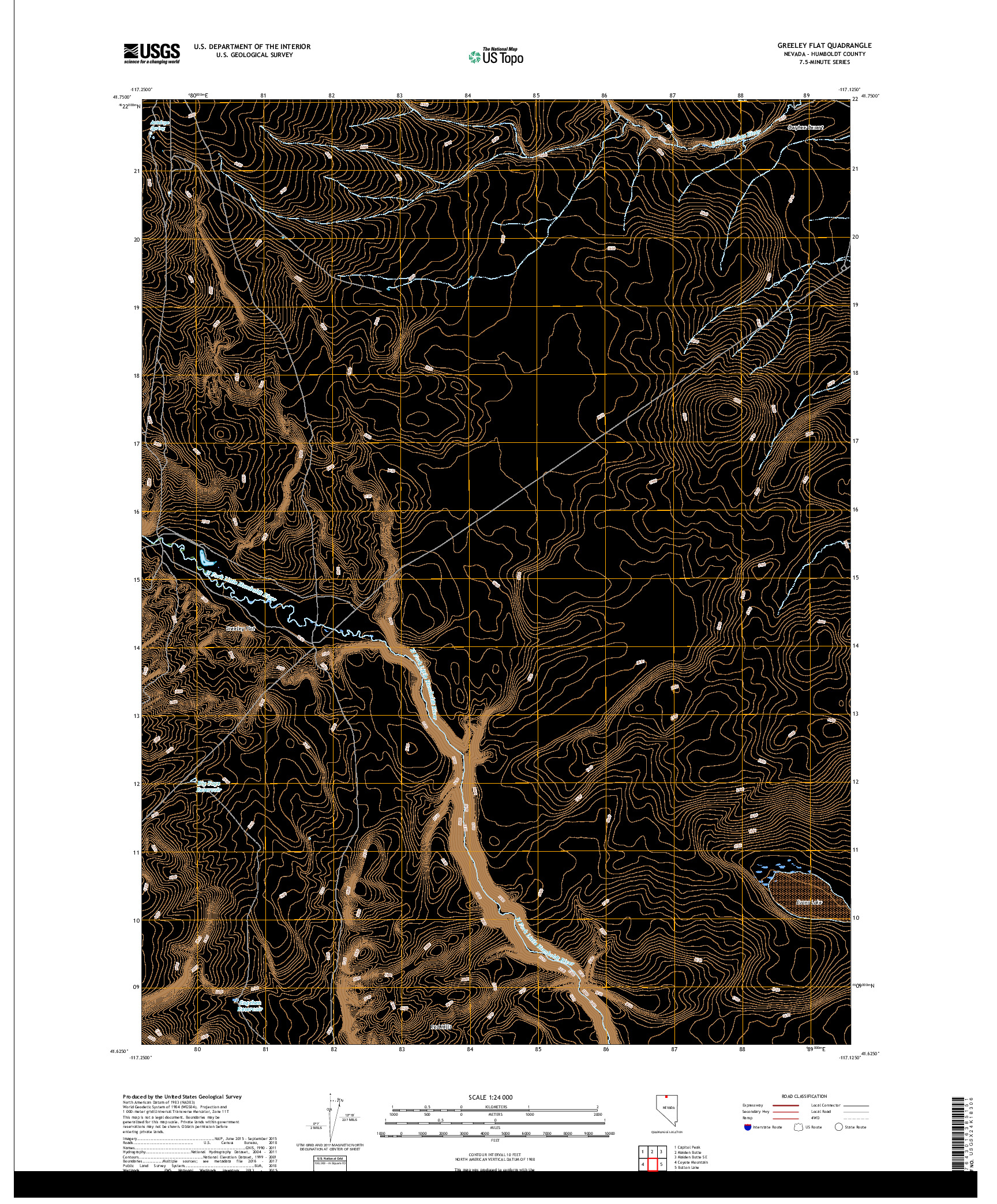 USGS US TOPO 7.5-MINUTE MAP FOR GREELEY FLAT, NV 2018