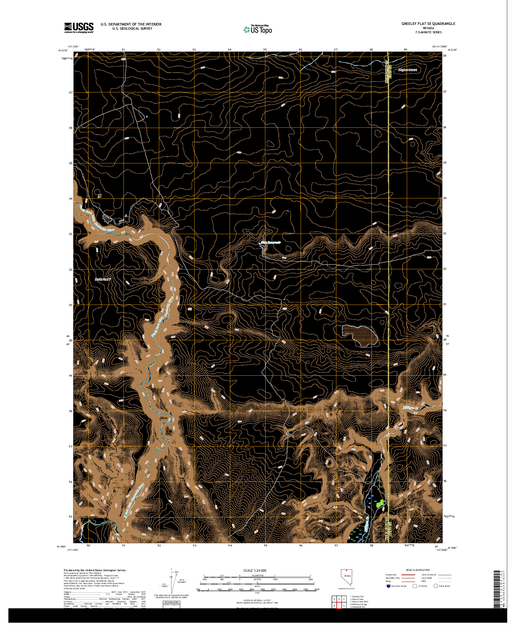 USGS US TOPO 7.5-MINUTE MAP FOR GREELEY FLAT SE, NV 2018
