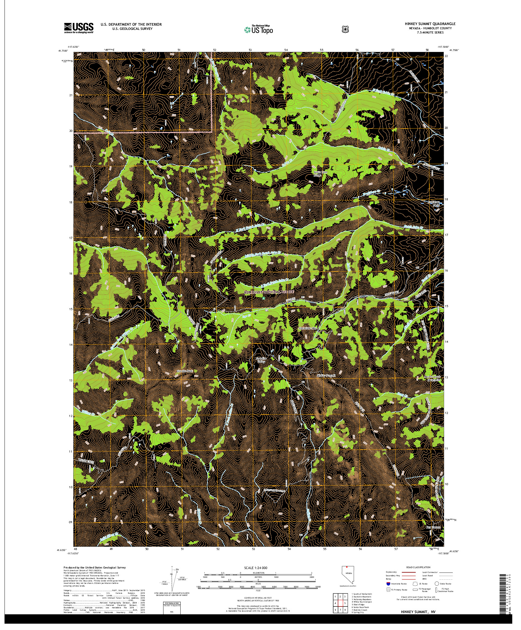 USGS US TOPO 7.5-MINUTE MAP FOR HINKEY SUMMIT, NV 2018