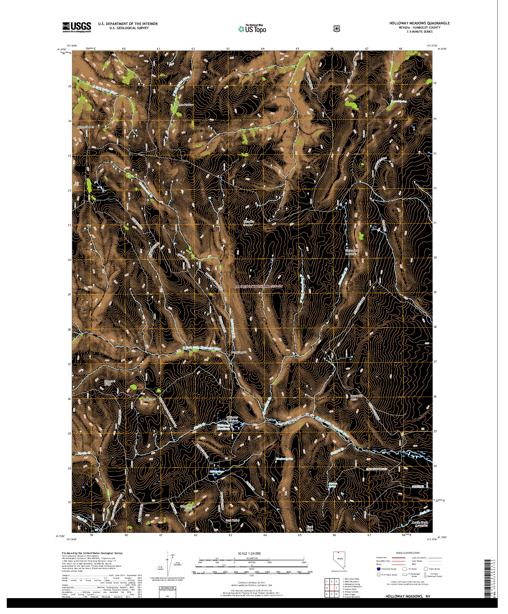 USGS US TOPO 7.5-MINUTE MAP FOR HOLLOWAY MEADOWS, NV 2018