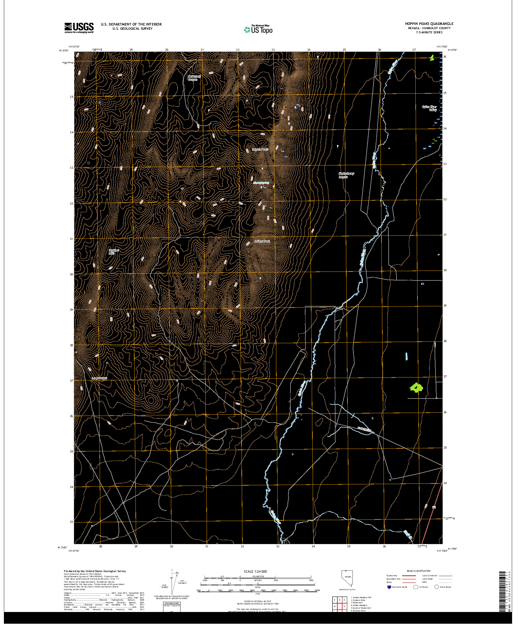 USGS US TOPO 7.5-MINUTE MAP FOR HOPPIN PEAKS, NV 2018