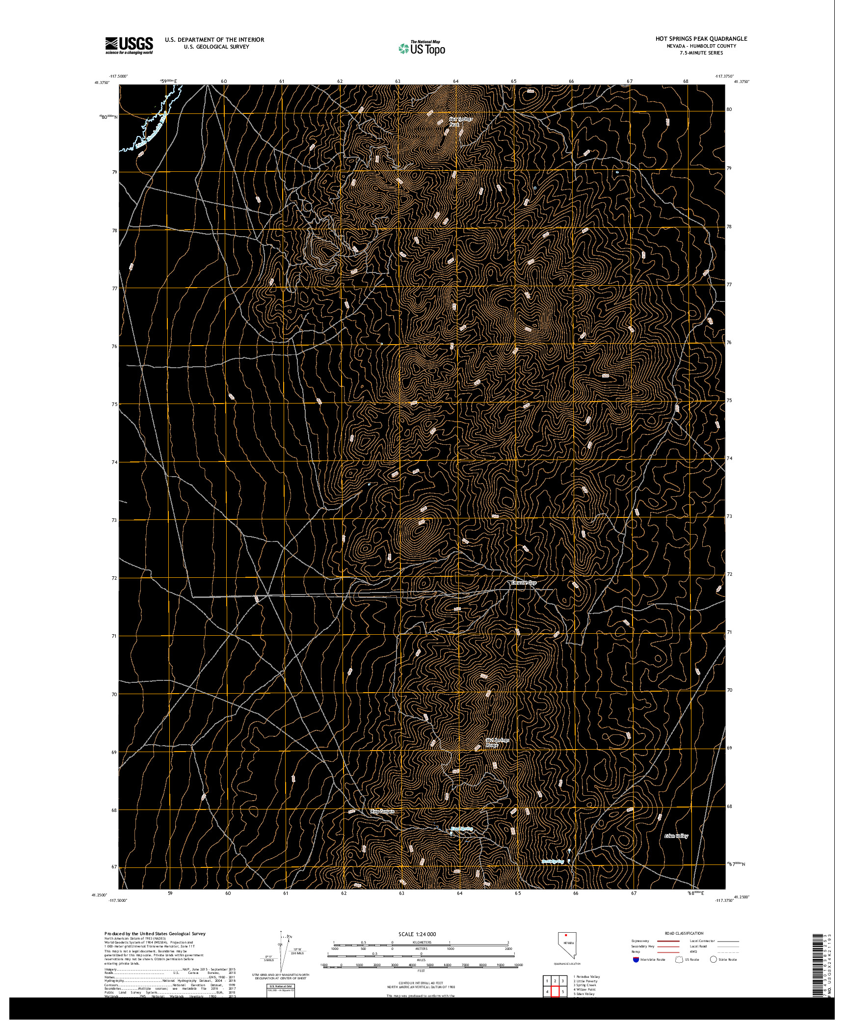 USGS US TOPO 7.5-MINUTE MAP FOR HOT SPRINGS PEAK, NV 2018