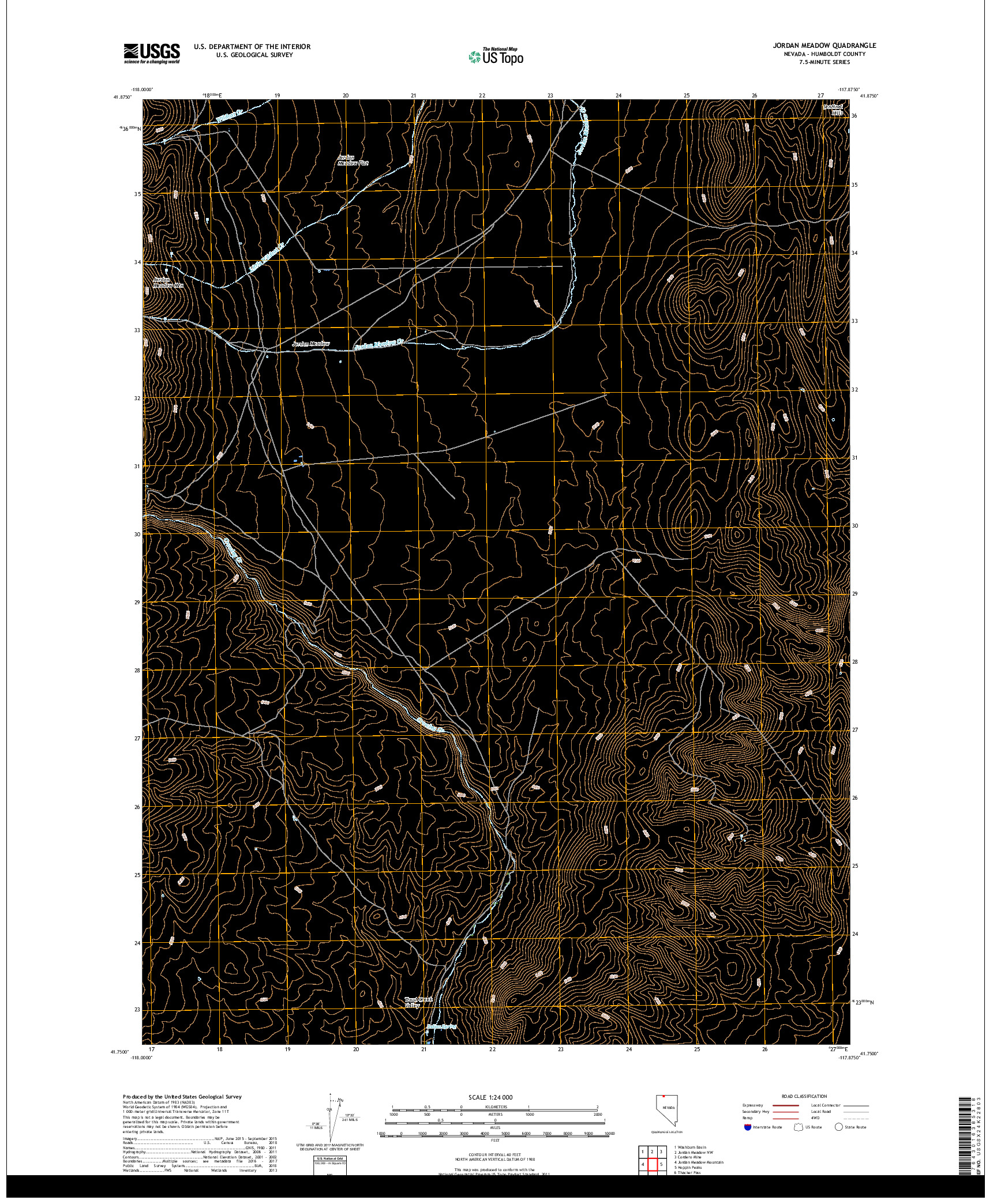USGS US TOPO 7.5-MINUTE MAP FOR JORDAN MEADOW, NV 2018