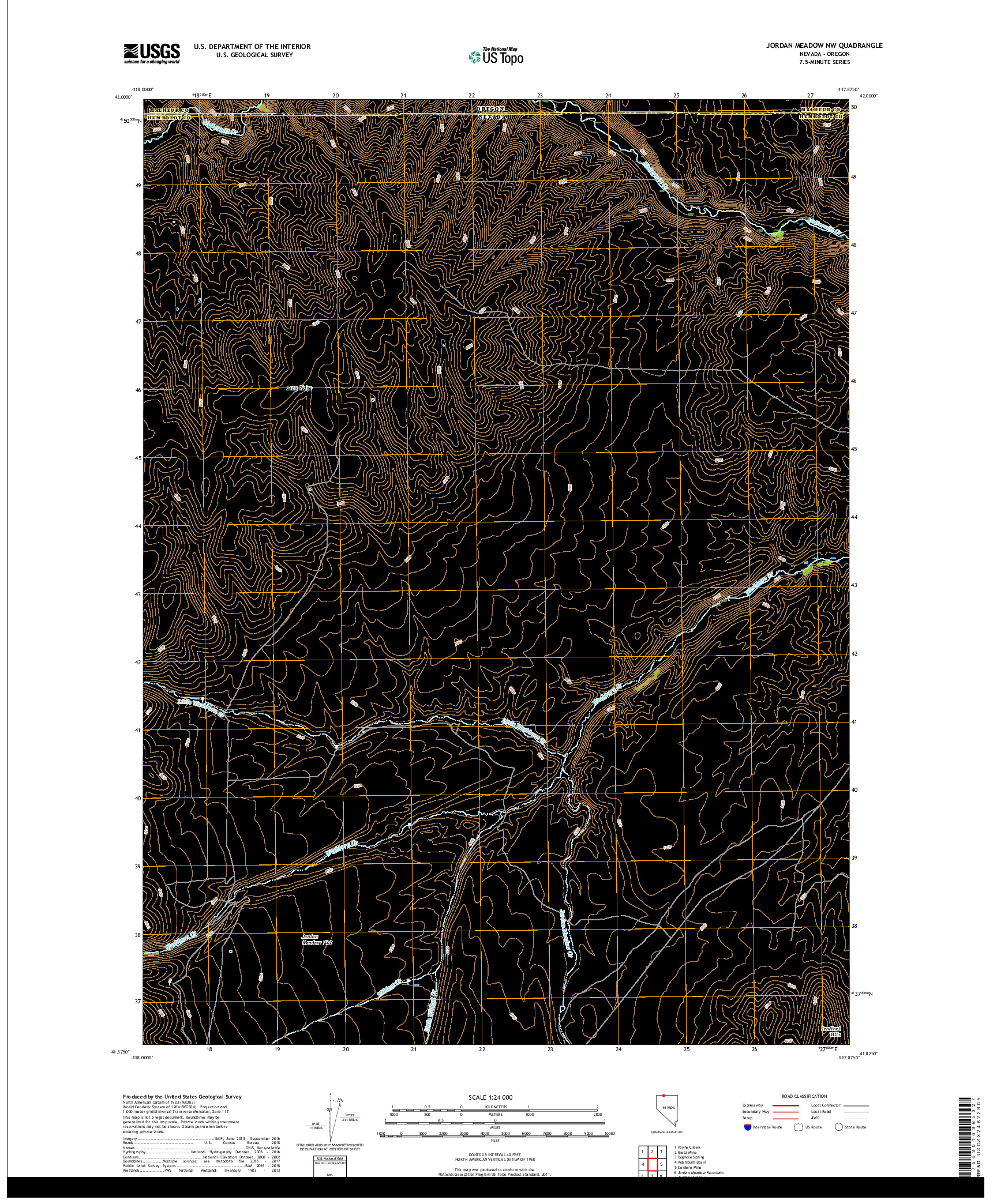 USGS US TOPO 7.5-MINUTE MAP FOR JORDAN MEADOW NW, NV,OR 2018