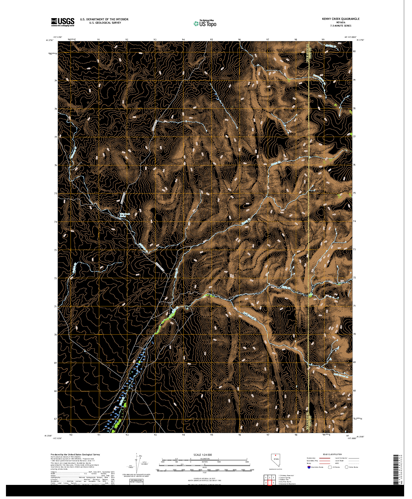 USGS US TOPO 7.5-MINUTE MAP FOR KENNY CREEK, NV 2018