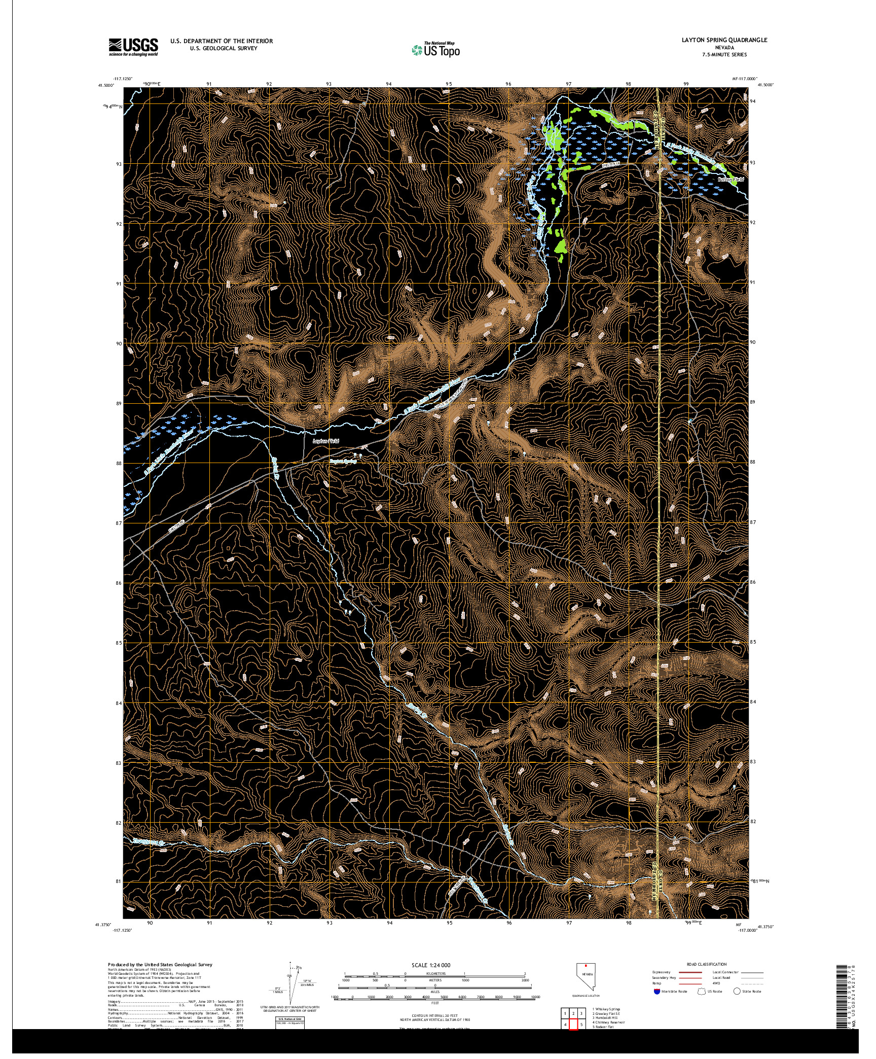 USGS US TOPO 7.5-MINUTE MAP FOR LAYTON SPRING, NV 2018