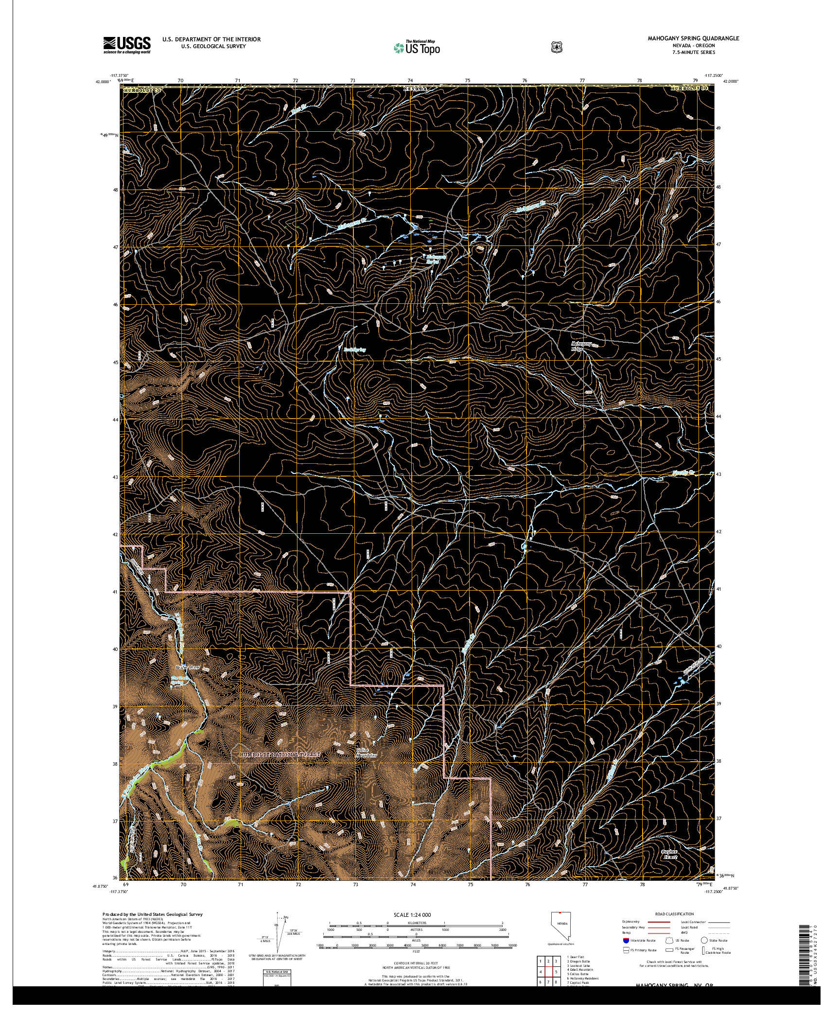 USGS US TOPO 7.5-MINUTE MAP FOR MAHOGANY SPRING, NV,OR 2018