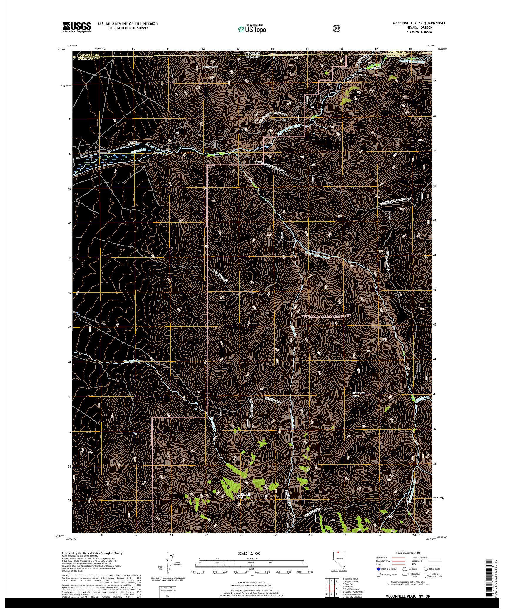 USGS US TOPO 7.5-MINUTE MAP FOR MCCONNELL PEAK, NV,OR 2018