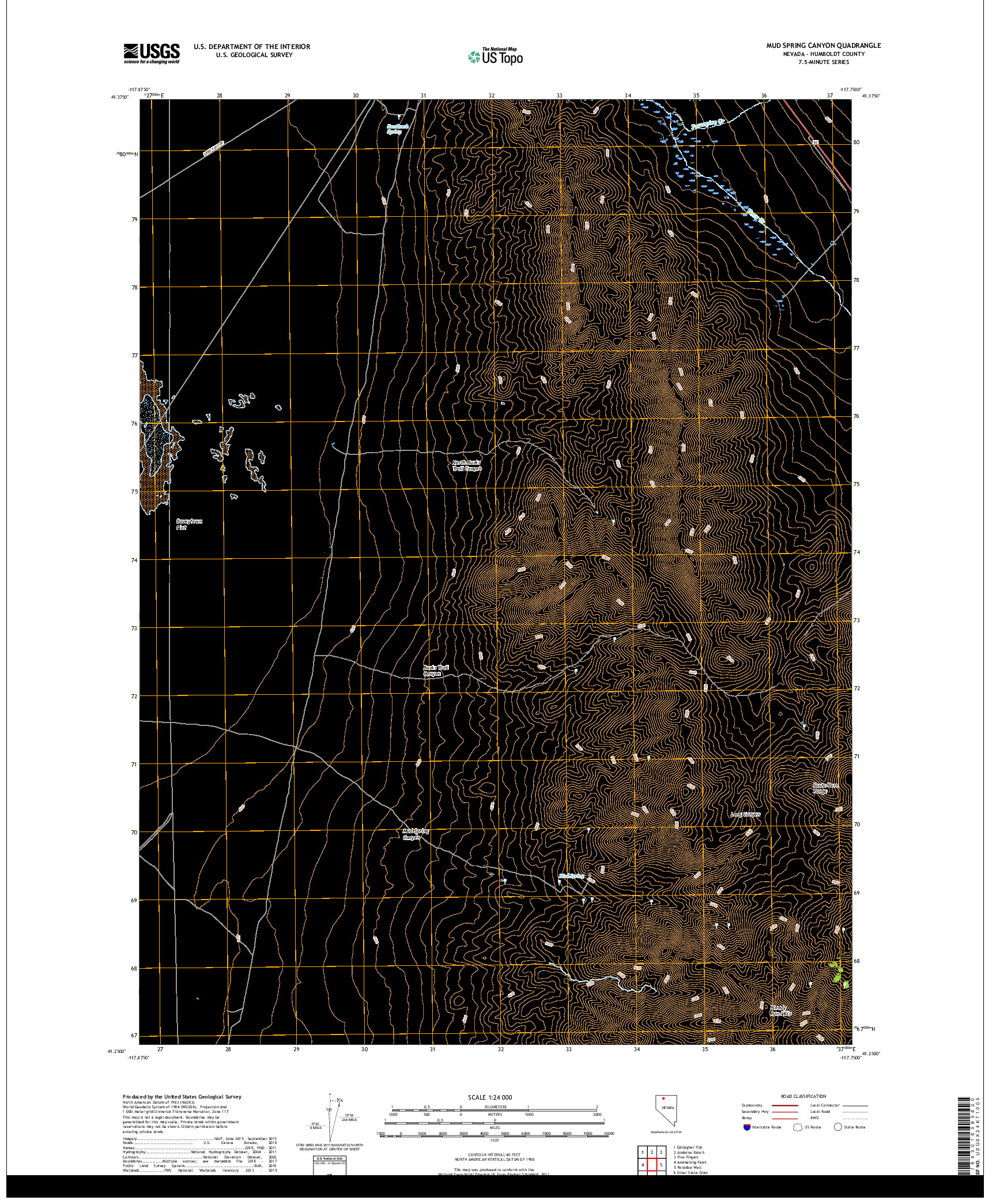 USGS US TOPO 7.5-MINUTE MAP FOR MUD SPRING CANYON, NV 2018