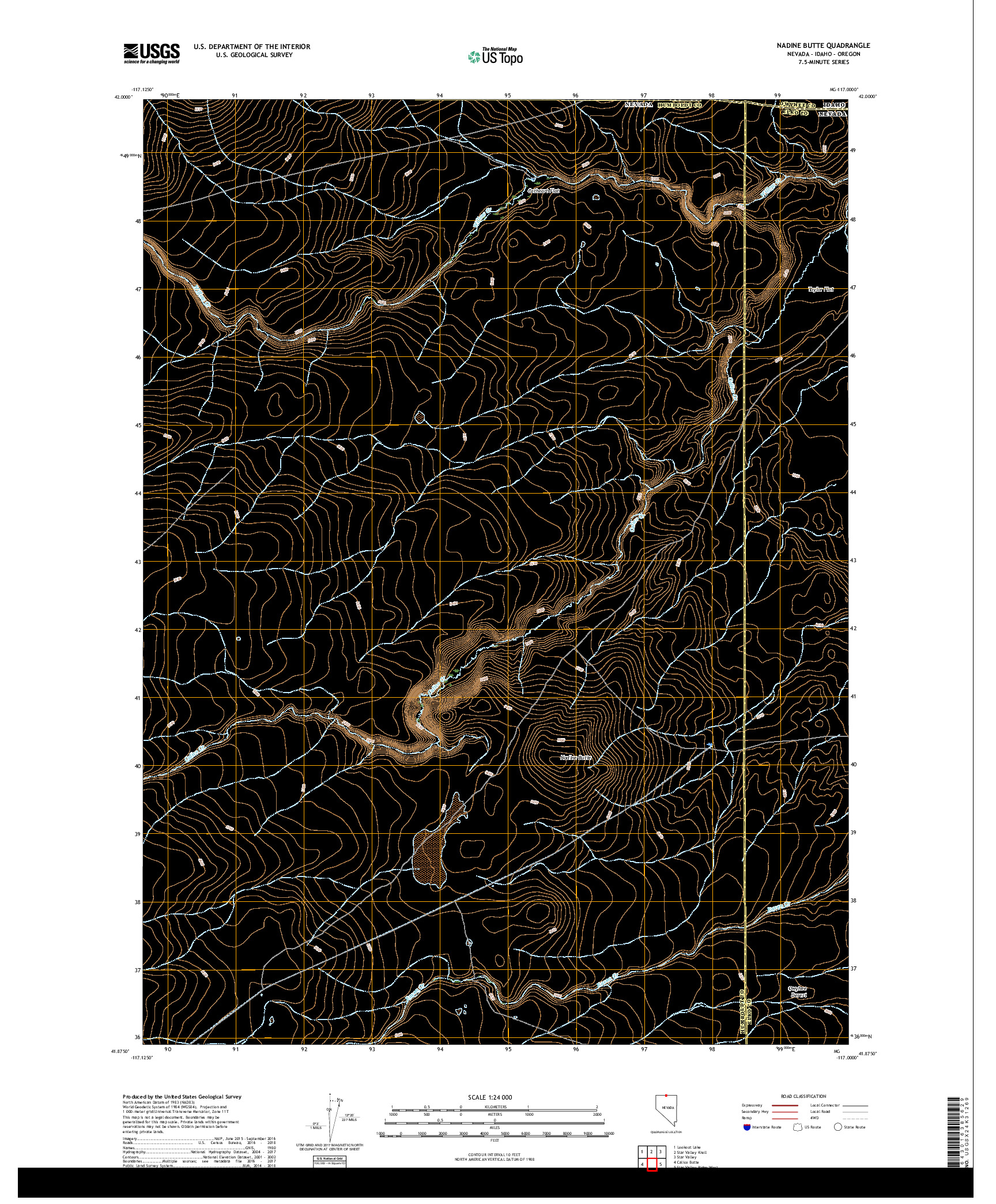 USGS US TOPO 7.5-MINUTE MAP FOR NADINE BUTTE, NV,ID,OR 2018