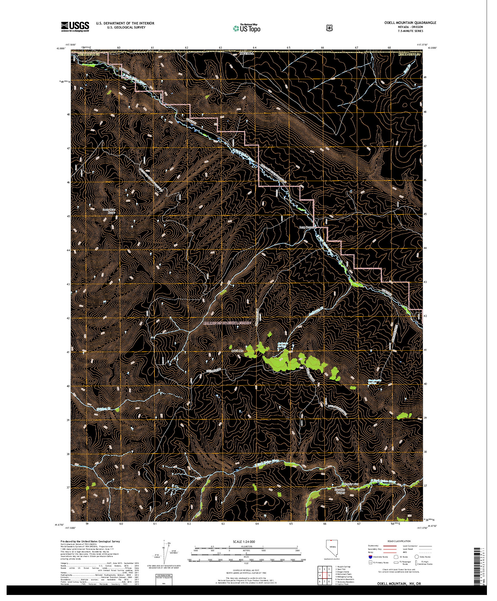USGS US TOPO 7.5-MINUTE MAP FOR ODELL MOUNTAIN, NV,OR 2018