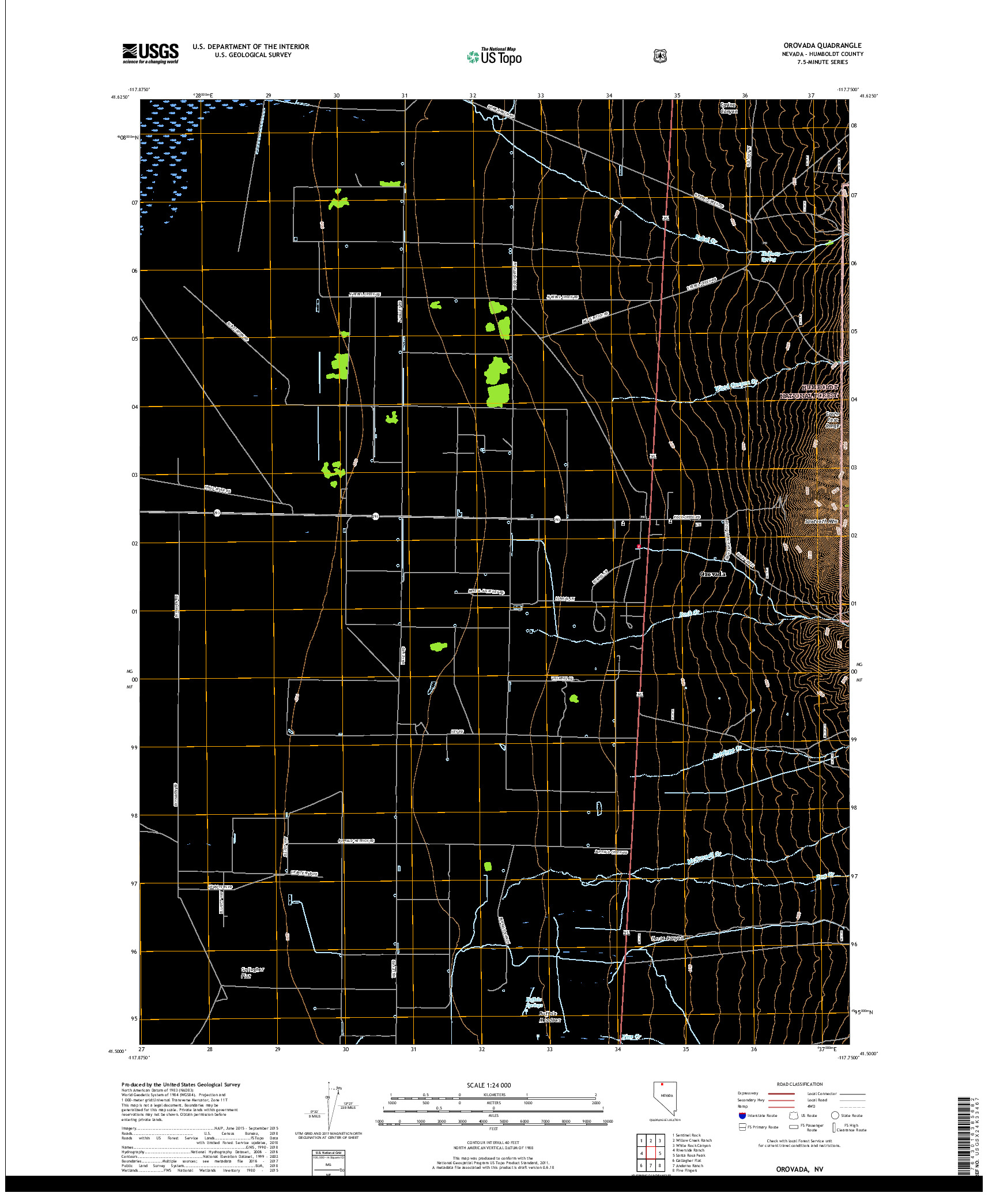 USGS US TOPO 7.5-MINUTE MAP FOR OROVADA, NV 2018