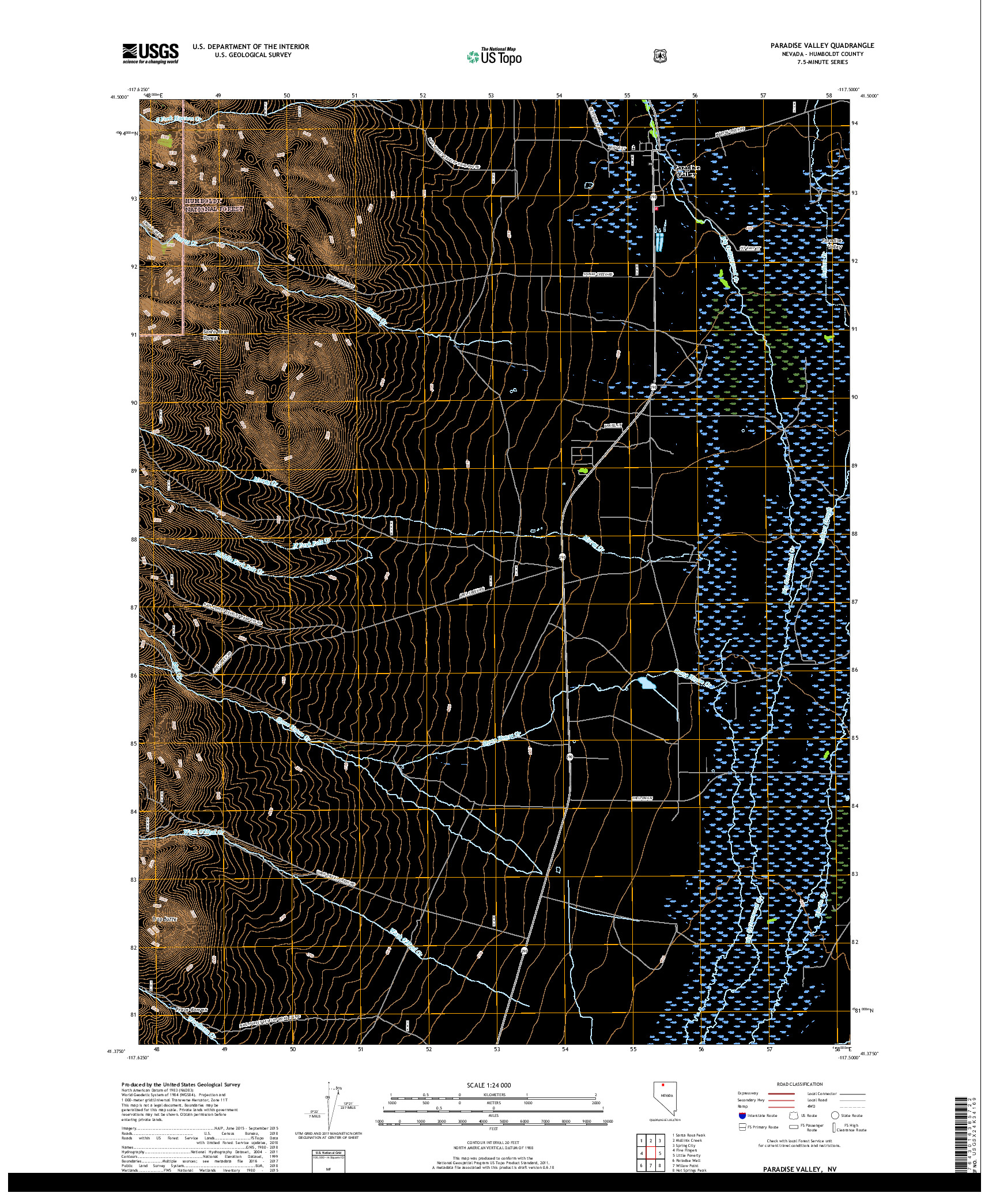 USGS US TOPO 7.5-MINUTE MAP FOR PARADISE VALLEY, NV 2018