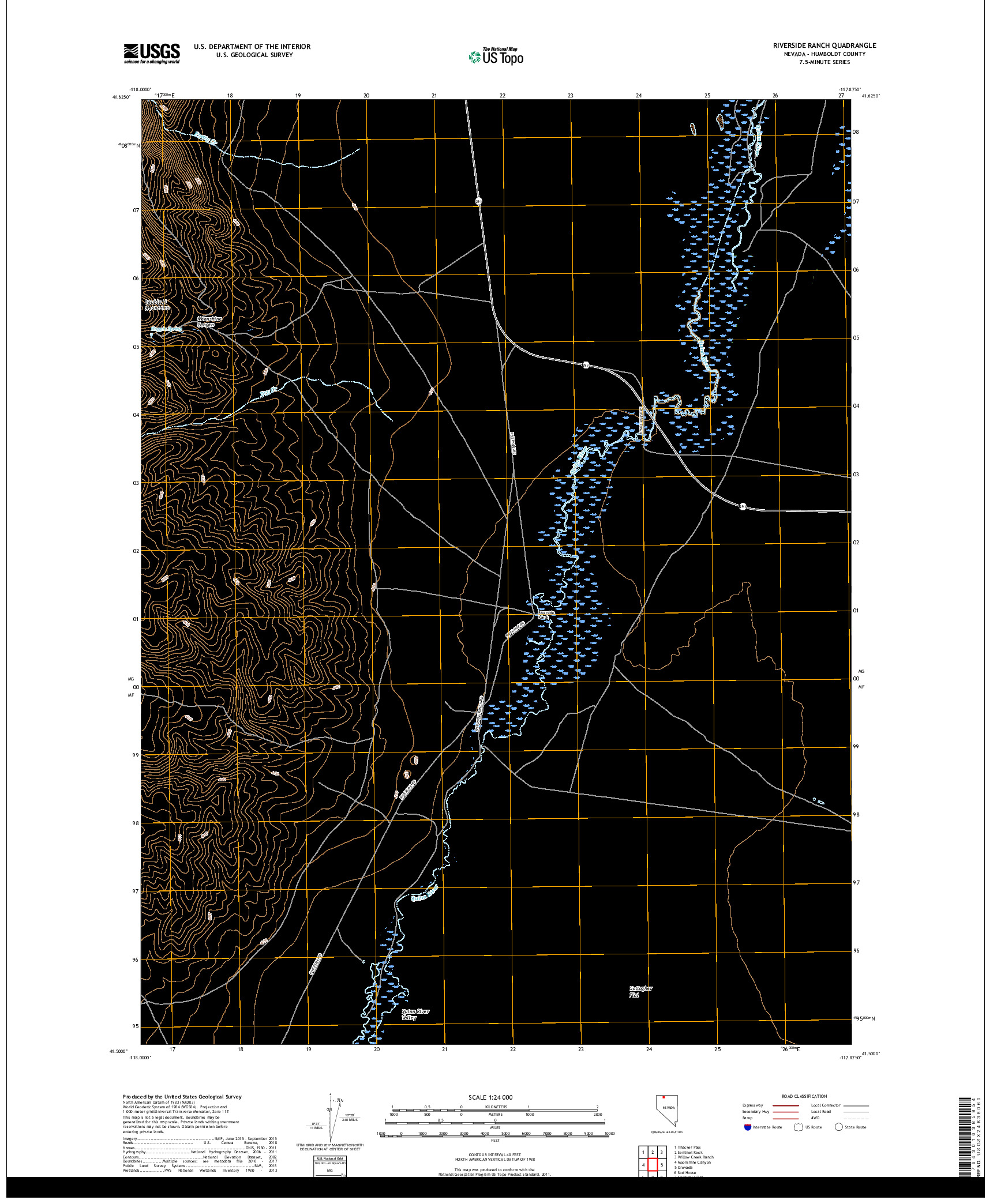 USGS US TOPO 7.5-MINUTE MAP FOR RIVERSIDE RANCH, NV 2018