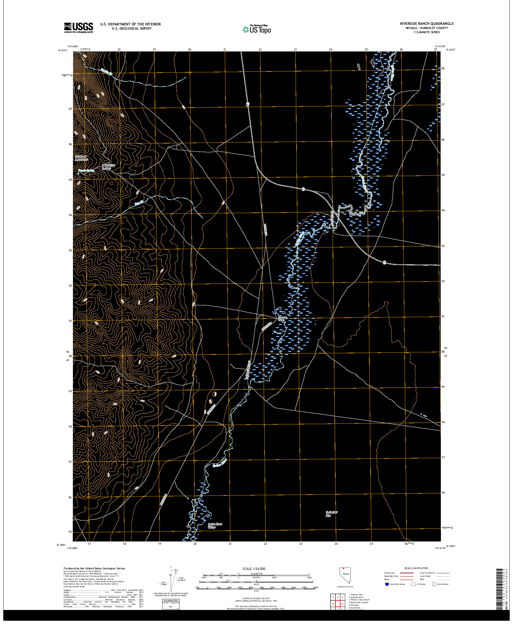 USGS US TOPO 7.5-MINUTE MAP FOR RIVERSIDE RANCH, NV 2018