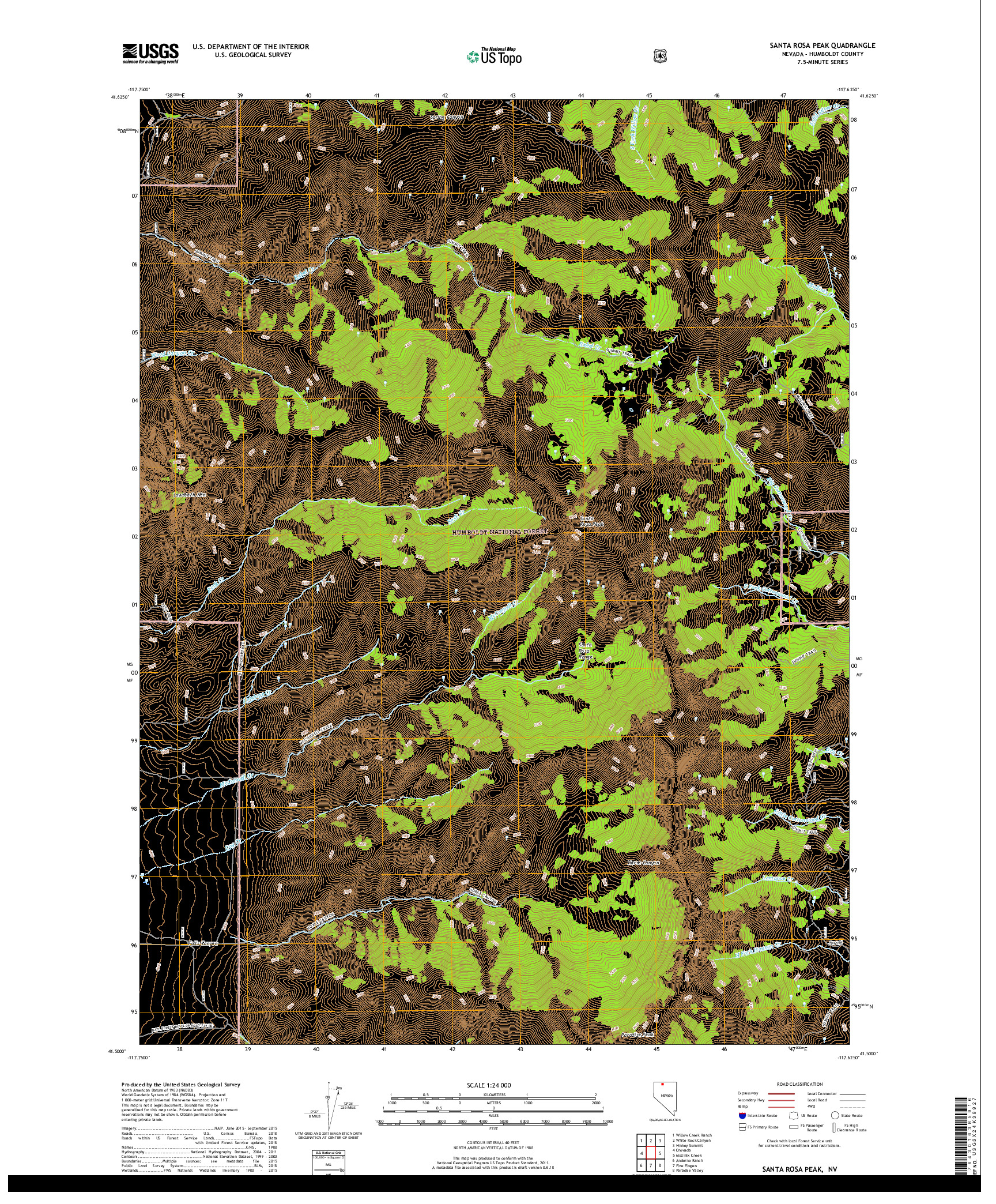 USGS US TOPO 7.5-MINUTE MAP FOR SANTA ROSA PEAK, NV 2018