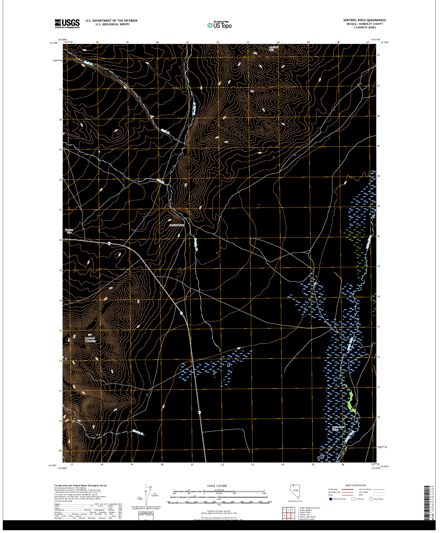 USGS US TOPO 7.5-MINUTE MAP FOR SENTINEL ROCK, NV 2018
