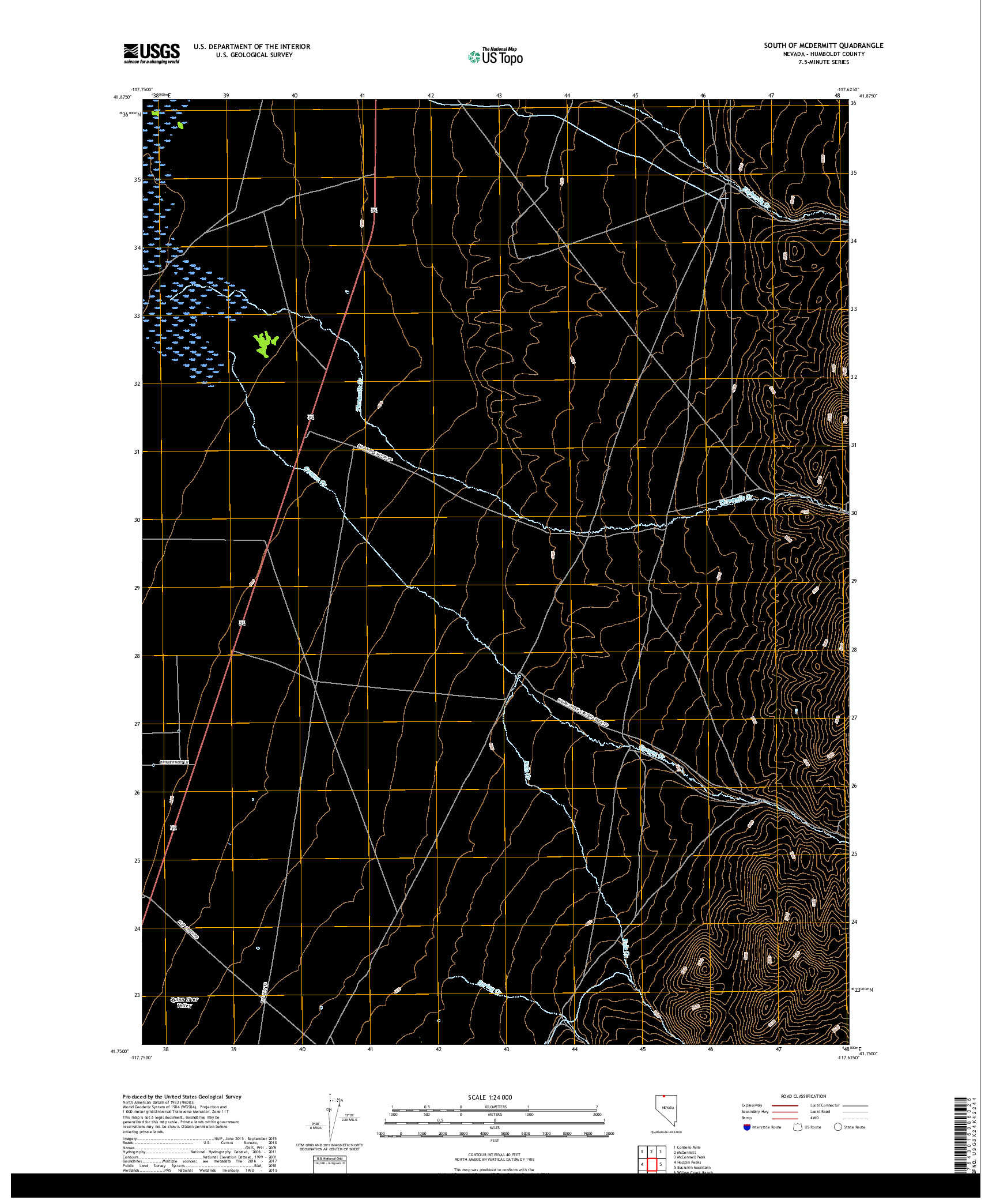 USGS US TOPO 7.5-MINUTE MAP FOR SOUTH OF MCDERMITT, NV 2018