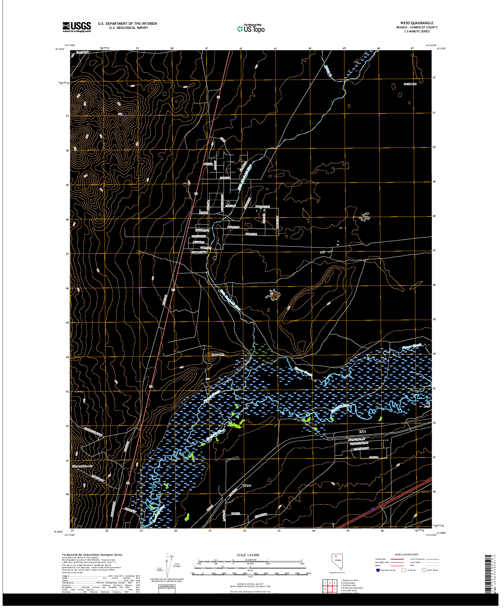 USGS US TOPO 7.5-MINUTE MAP FOR WESO, NV 2018