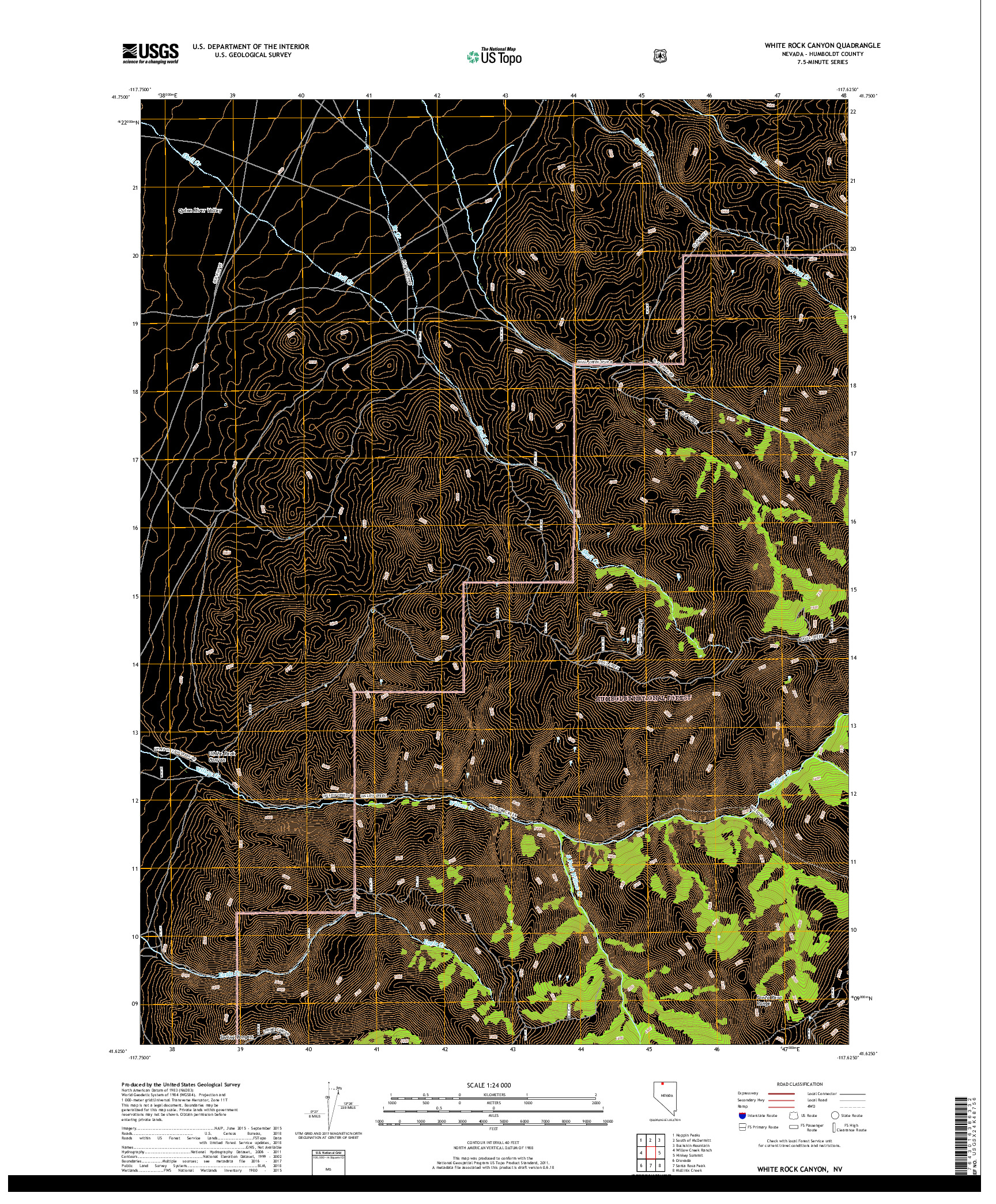 USGS US TOPO 7.5-MINUTE MAP FOR WHITE ROCK CANYON, NV 2018