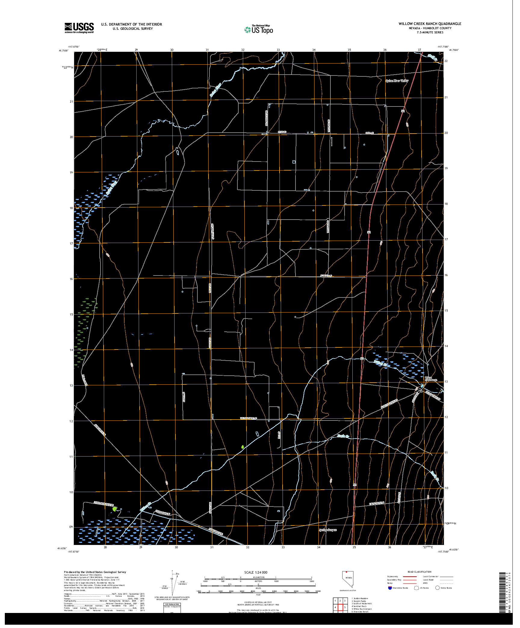 USGS US TOPO 7.5-MINUTE MAP FOR WILLOW CREEK RANCH, NV 2018