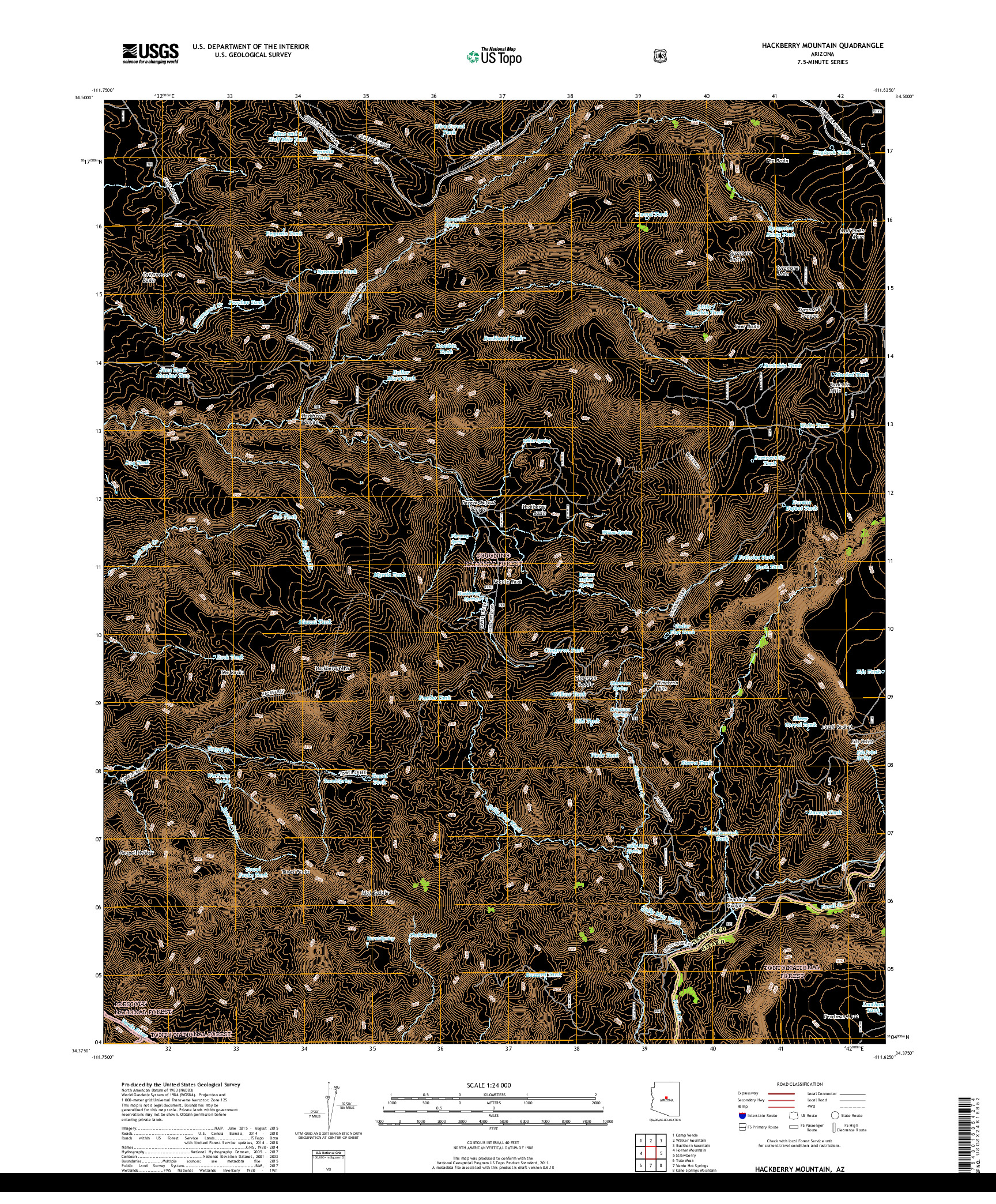 USGS US TOPO 7.5-MINUTE MAP FOR HACKBERRY MOUNTAIN, AZ 2018