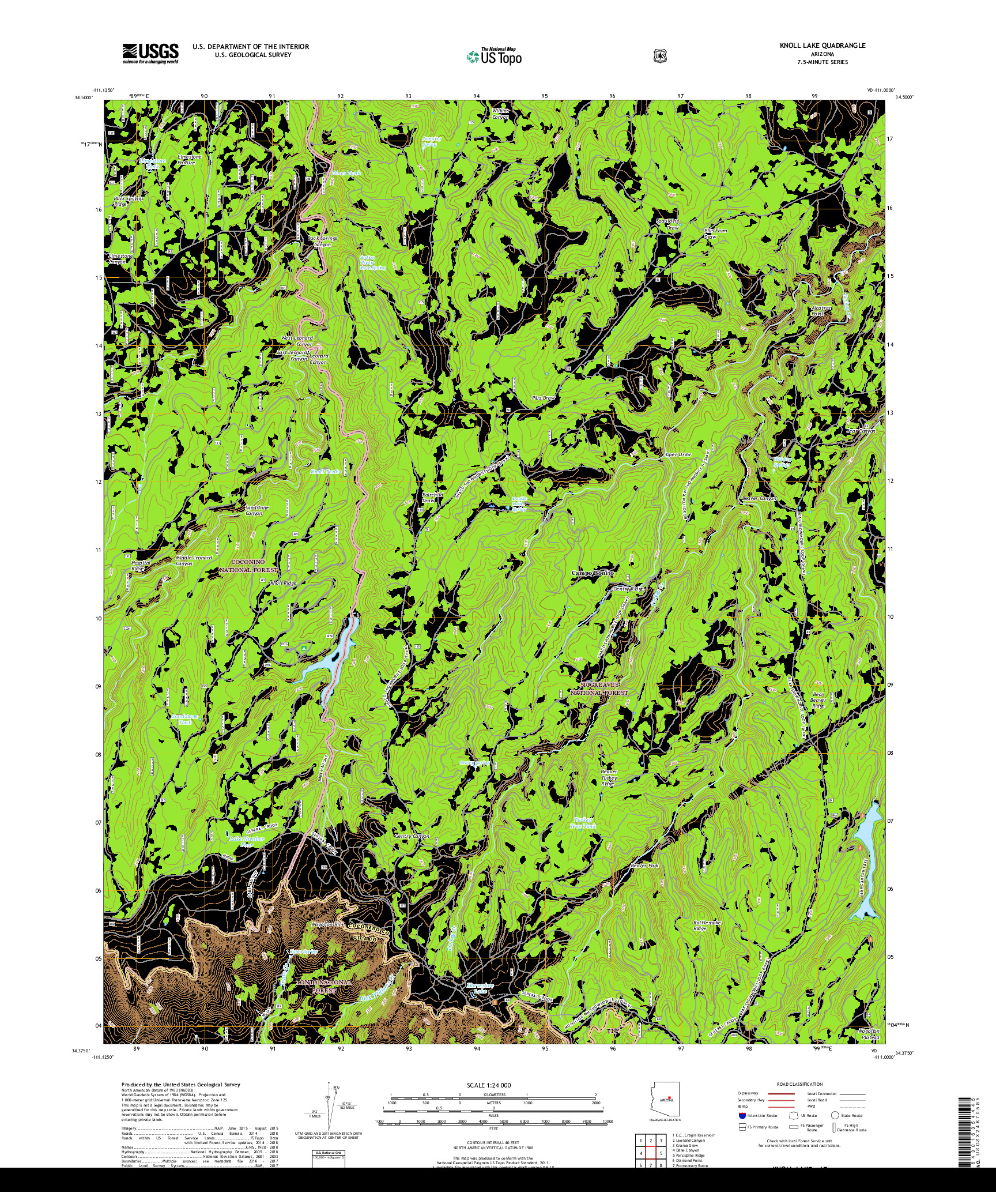 USGS US TOPO 7.5-MINUTE MAP FOR KNOLL LAKE, AZ 2018