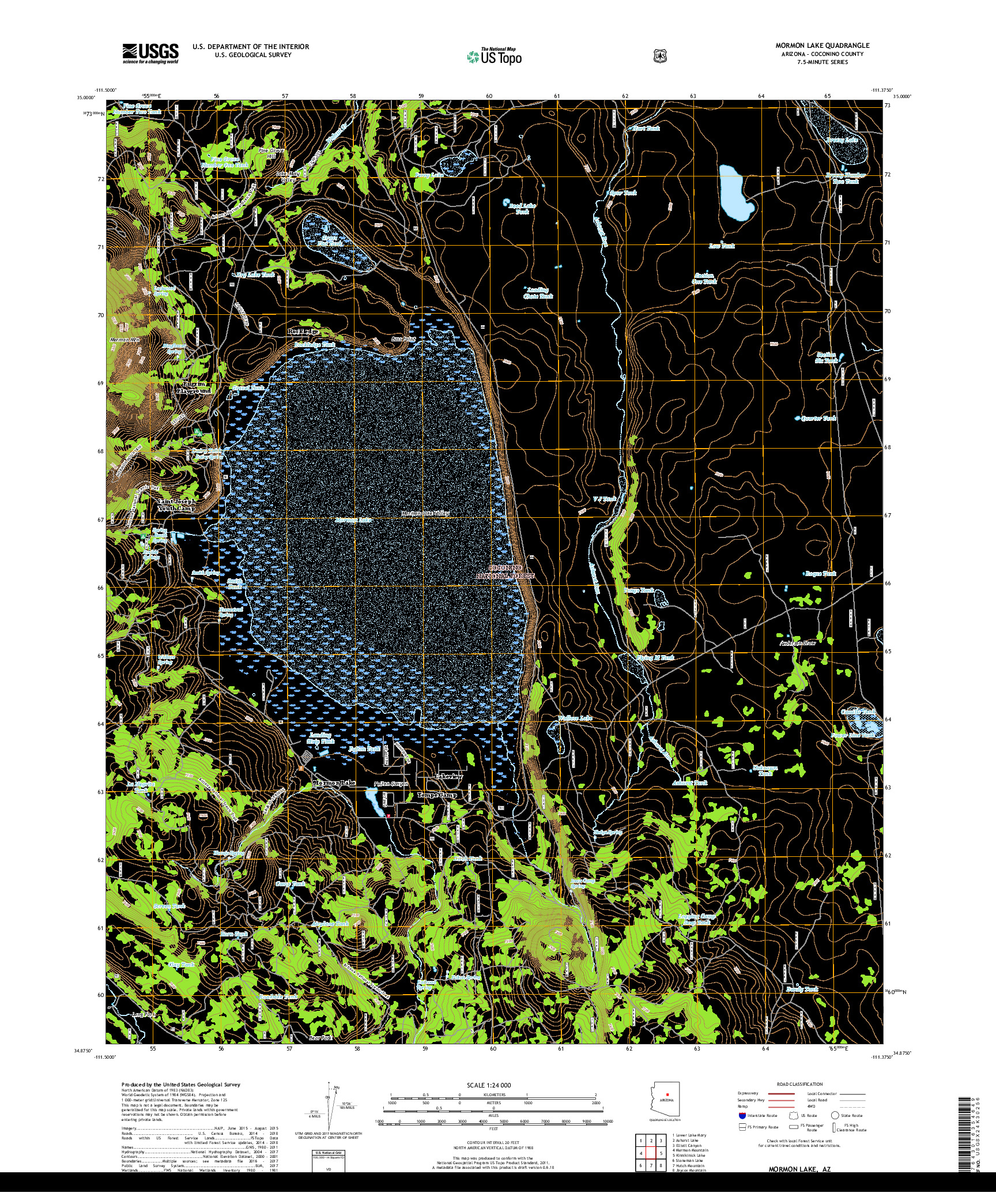 USGS US TOPO 7.5-MINUTE MAP FOR MORMON LAKE, AZ 2018
