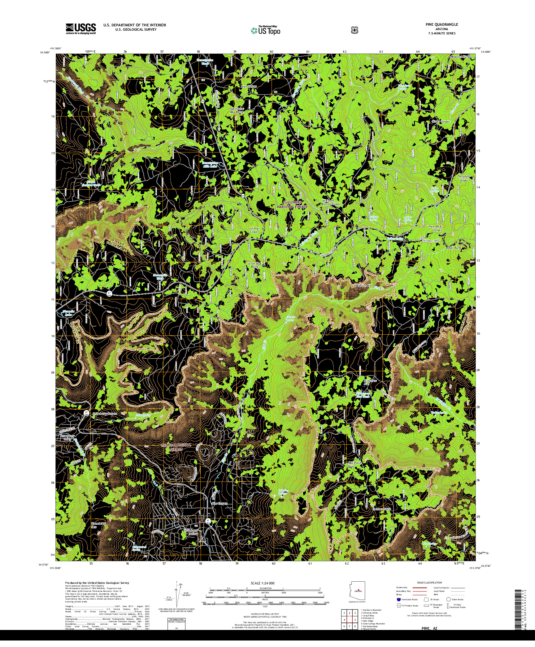 USGS US TOPO 7.5-MINUTE MAP FOR PINE, AZ 2018