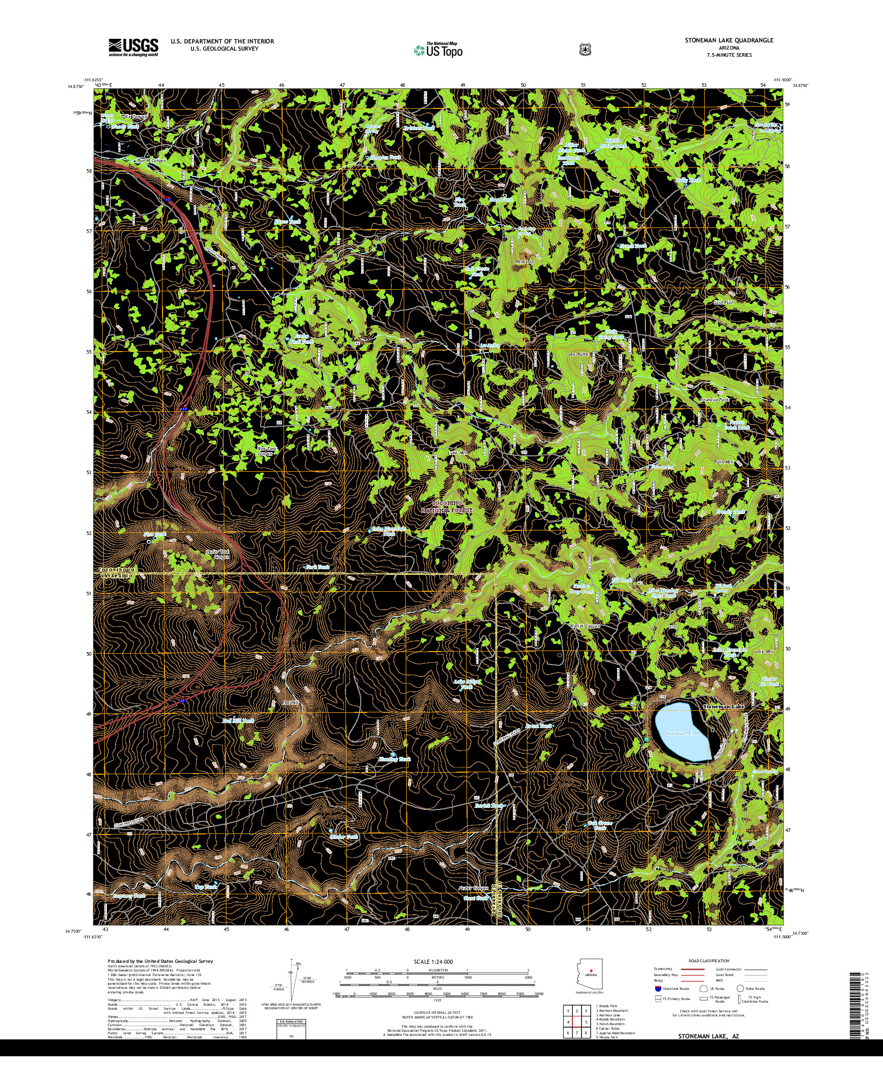 USGS US TOPO 7.5-MINUTE MAP FOR STONEMAN LAKE, AZ 2018