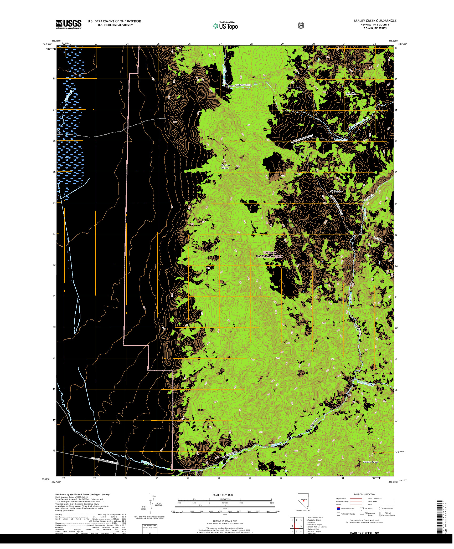 USGS US TOPO 7.5-MINUTE MAP FOR BARLEY CREEK, NV 2018