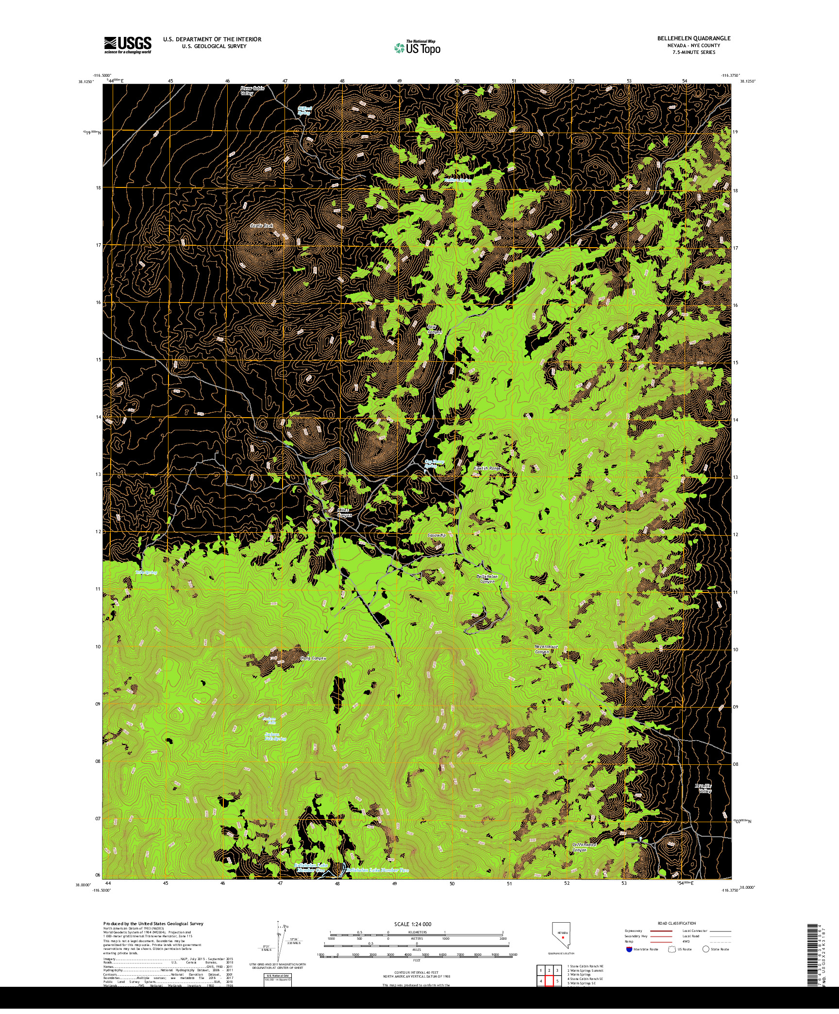 USGS US TOPO 7.5-MINUTE MAP FOR BELLEHELEN, NV 2018