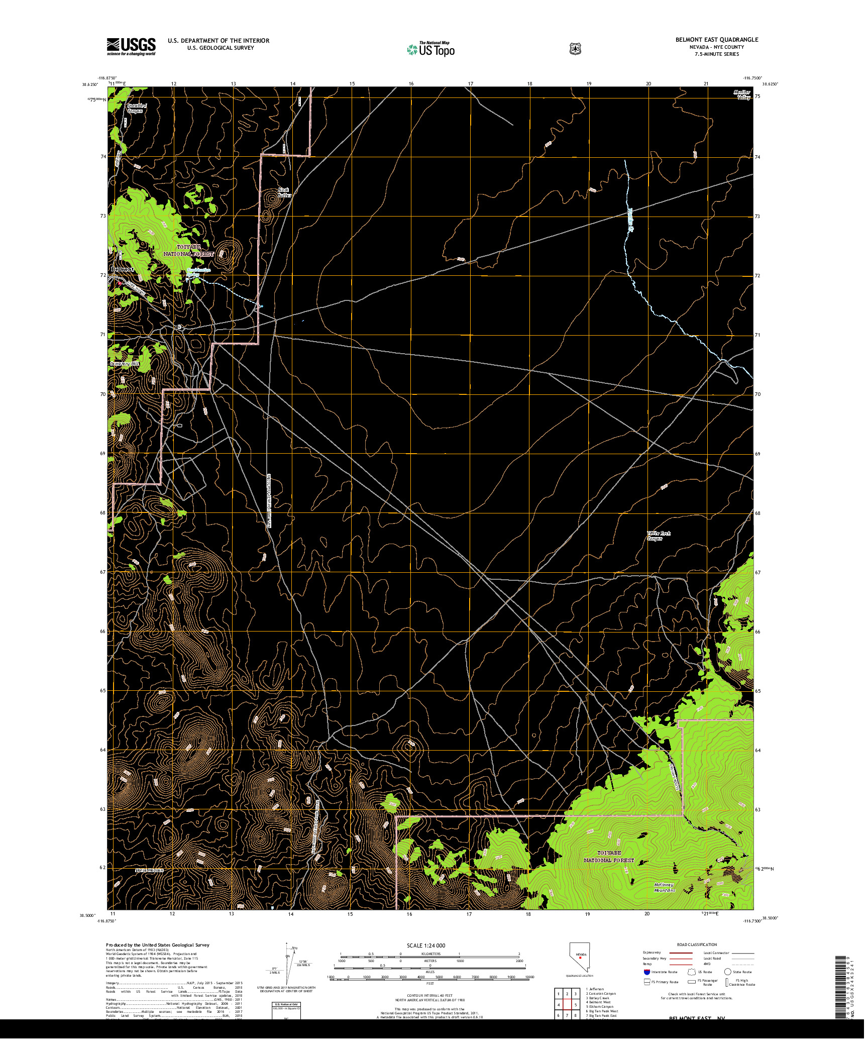 USGS US TOPO 7.5-MINUTE MAP FOR BELMONT EAST, NV 2018