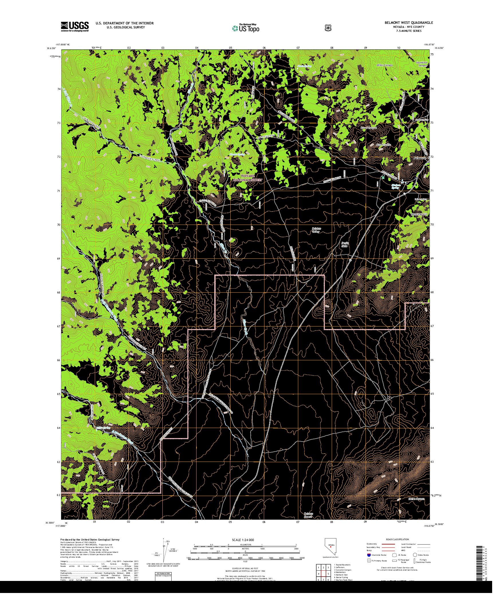 USGS US TOPO 7.5-MINUTE MAP FOR BELMONT WEST, NV 2018