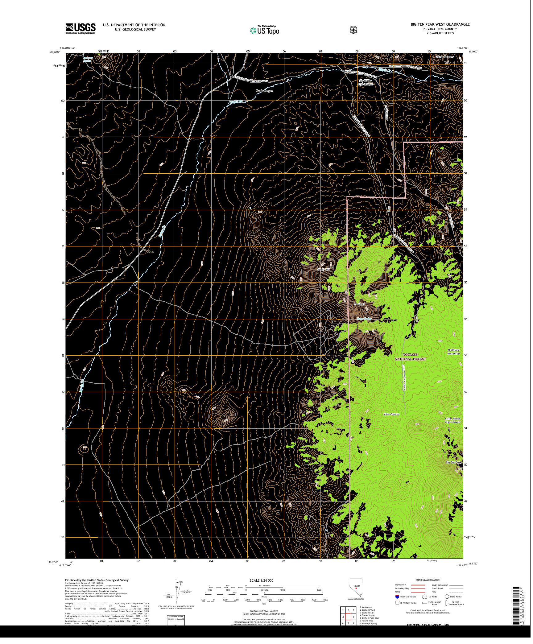 USGS US TOPO 7.5-MINUTE MAP FOR BIG TEN PEAK WEST, NV 2018