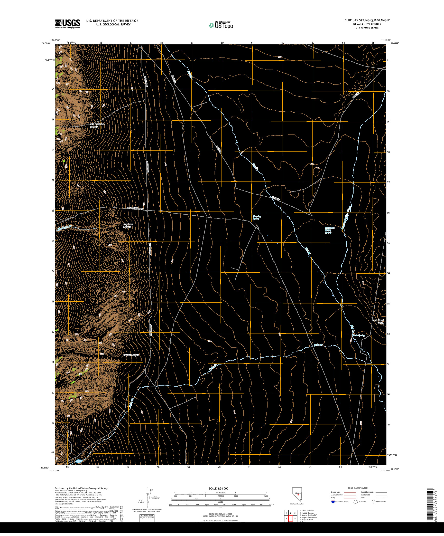 USGS US TOPO 7.5-MINUTE MAP FOR BLUE JAY SPRING, NV 2018