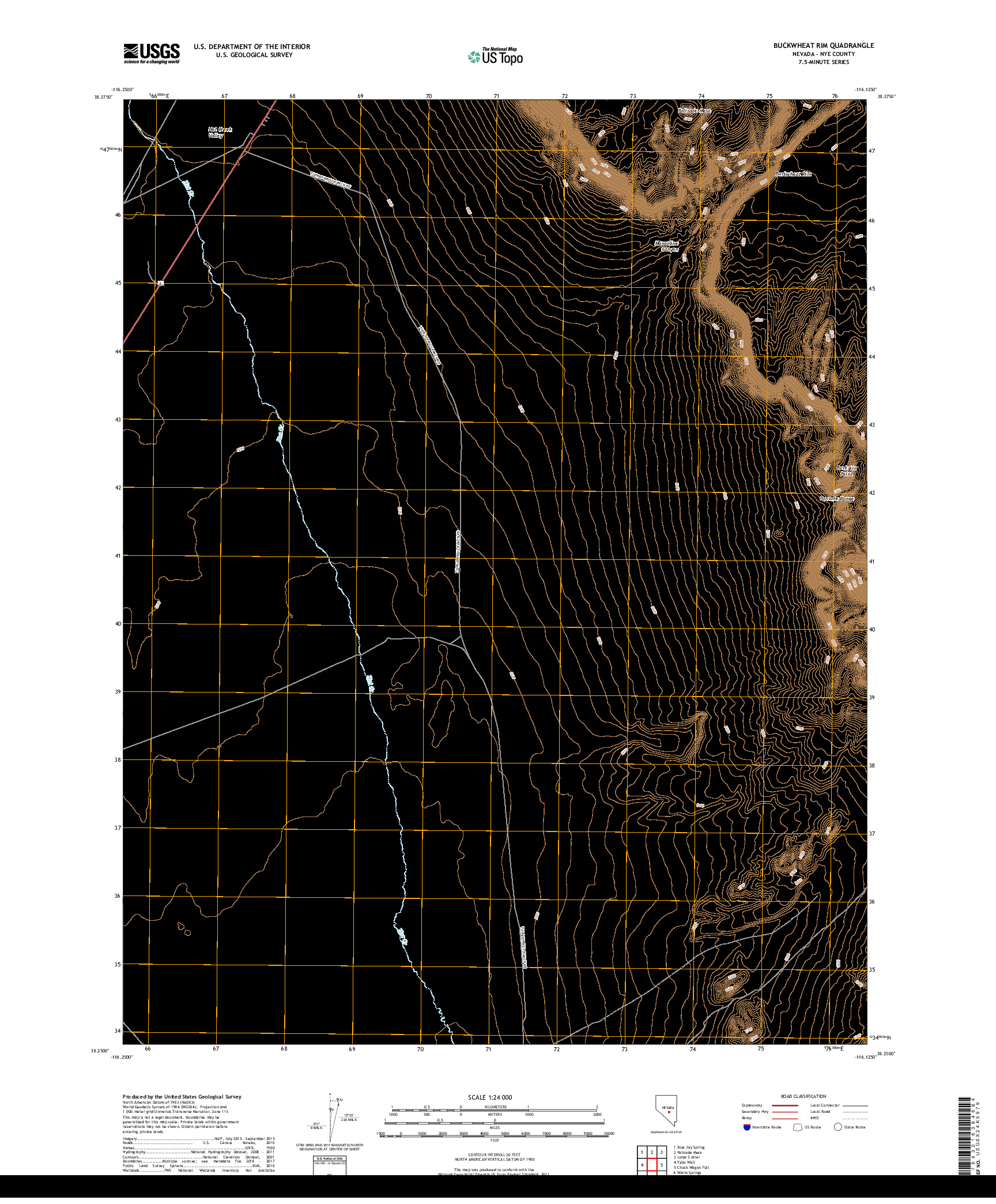 USGS US TOPO 7.5-MINUTE MAP FOR BUCKWHEAT RIM, NV 2018