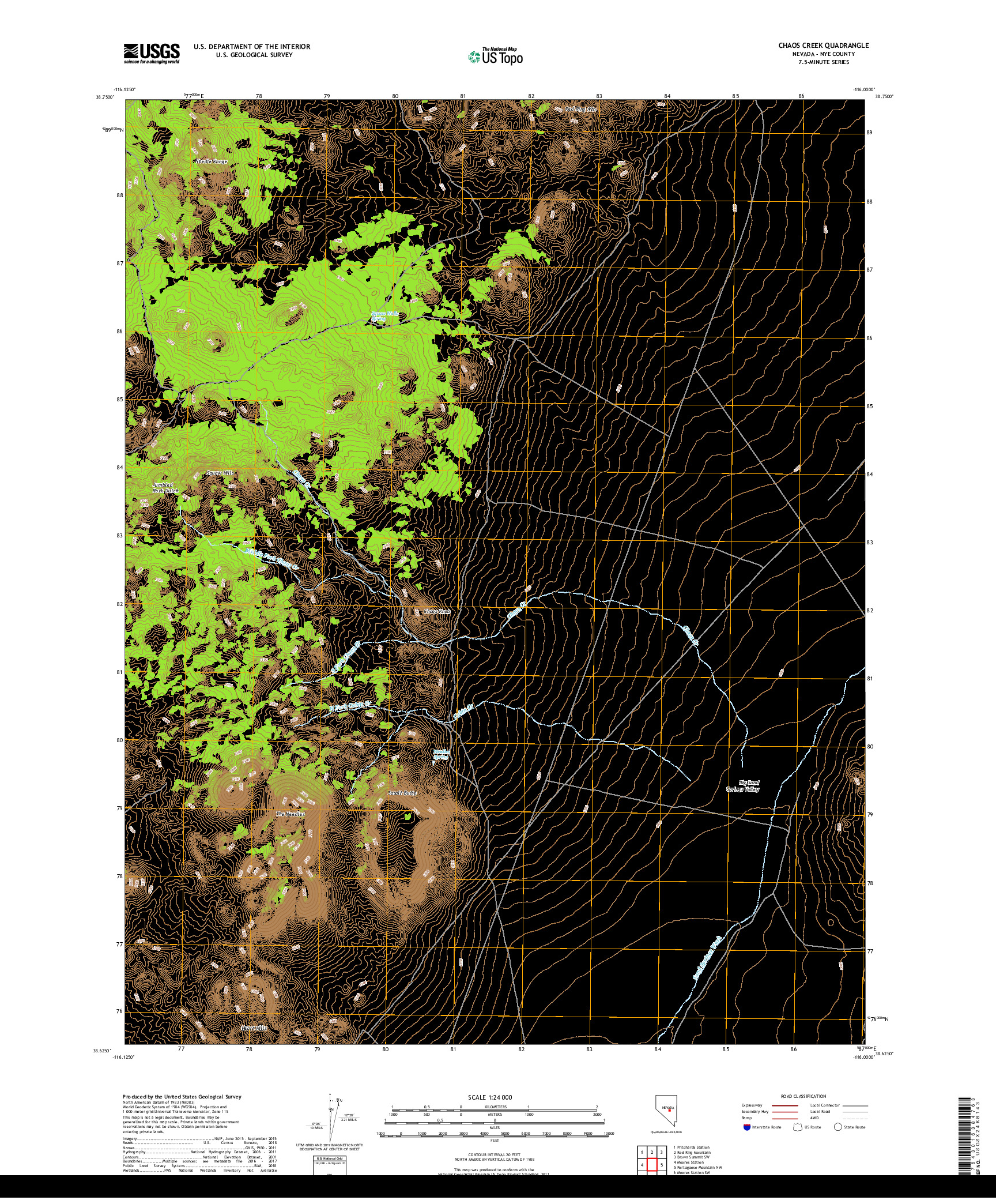 USGS US TOPO 7.5-MINUTE MAP FOR CHAOS CREEK, NV 2018