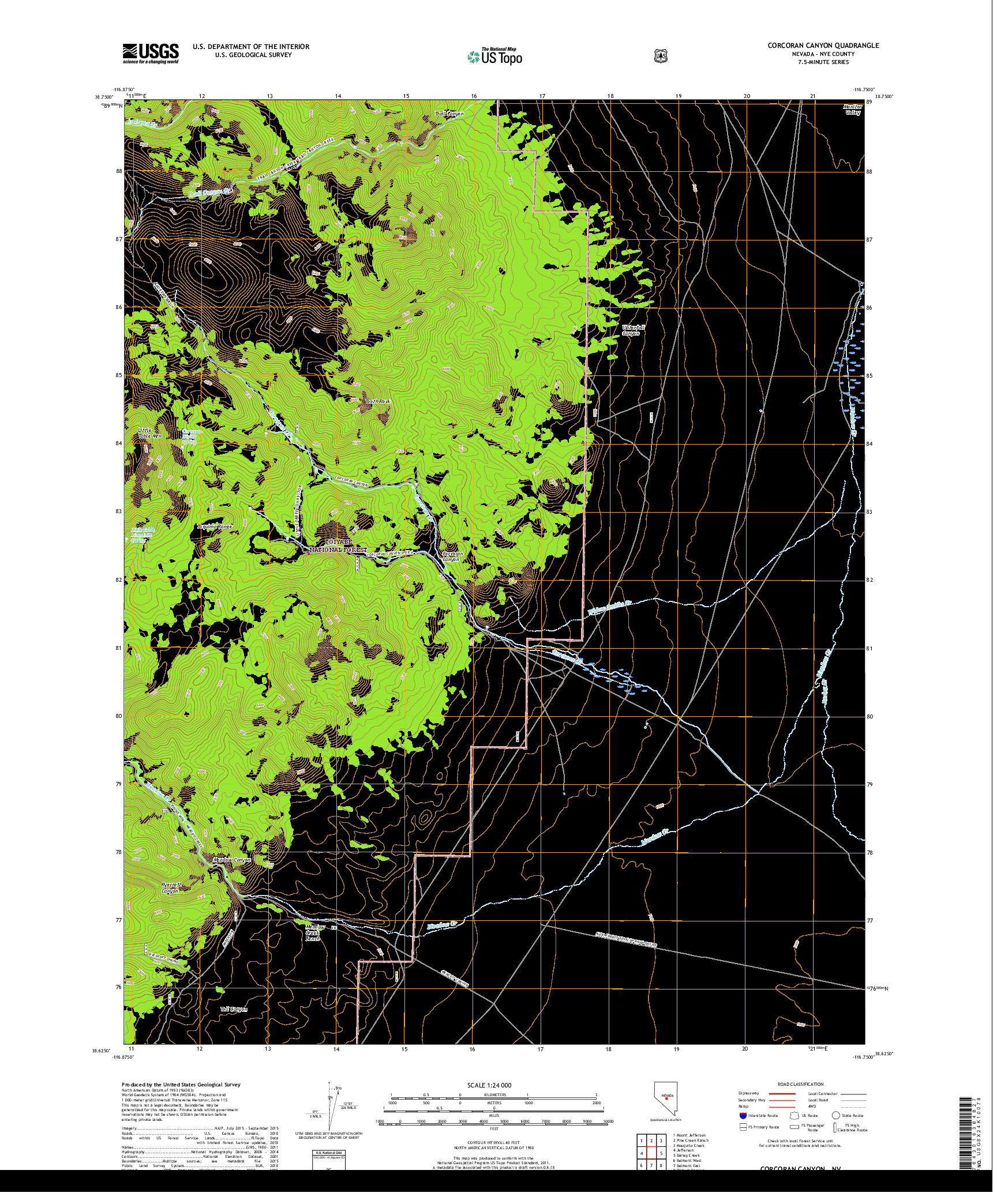 USGS US TOPO 7.5-MINUTE MAP FOR CORCORAN CANYON, NV 2018