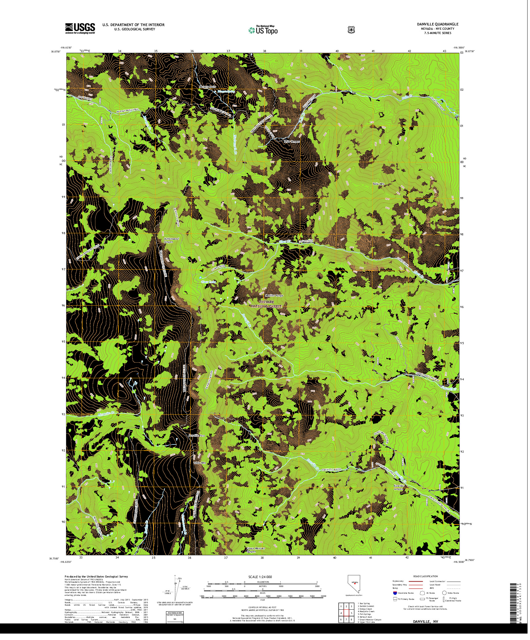 USGS US TOPO 7.5-MINUTE MAP FOR DANVILLE, NV 2018