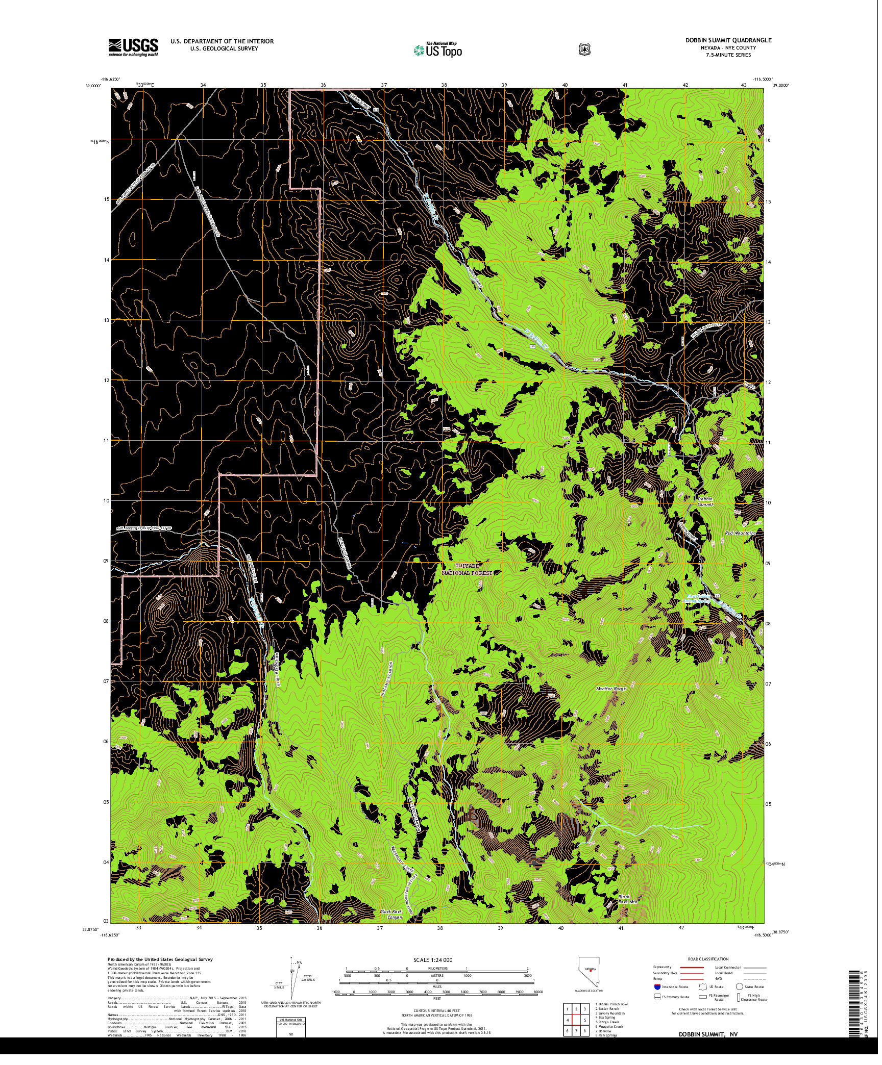 USGS US TOPO 7.5-MINUTE MAP FOR DOBBIN SUMMIT, NV 2018
