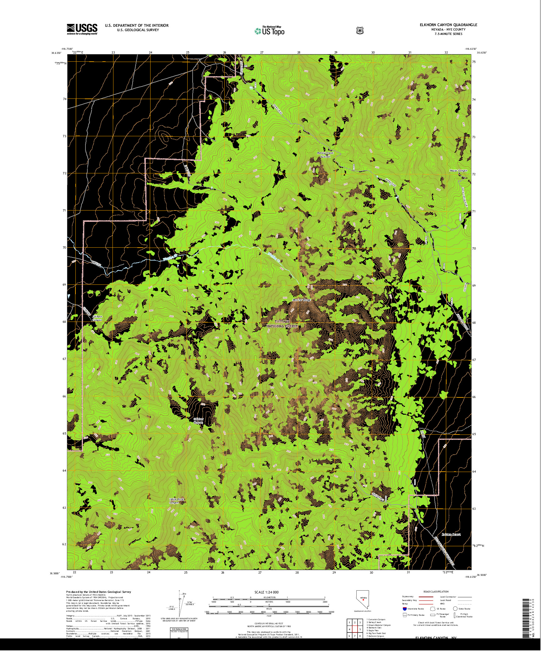 USGS US TOPO 7.5-MINUTE MAP FOR ELKHORN CANYON, NV 2018