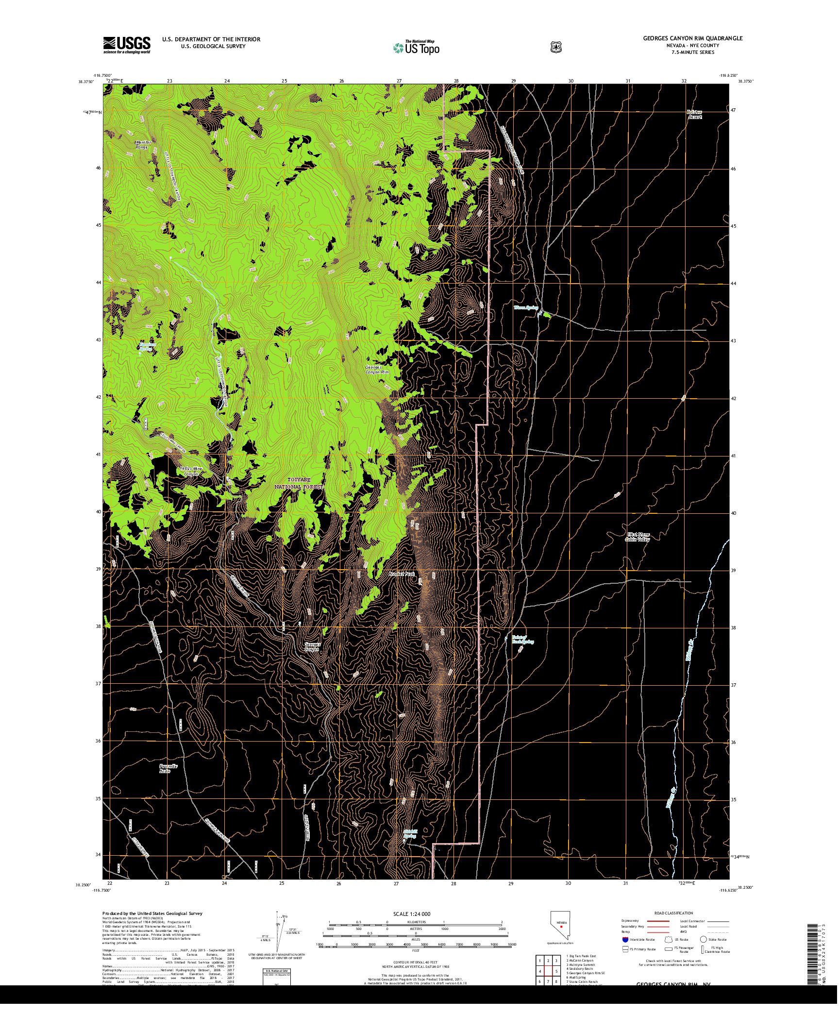 USGS US TOPO 7.5-MINUTE MAP FOR GEORGES CANYON RIM, NV 2018