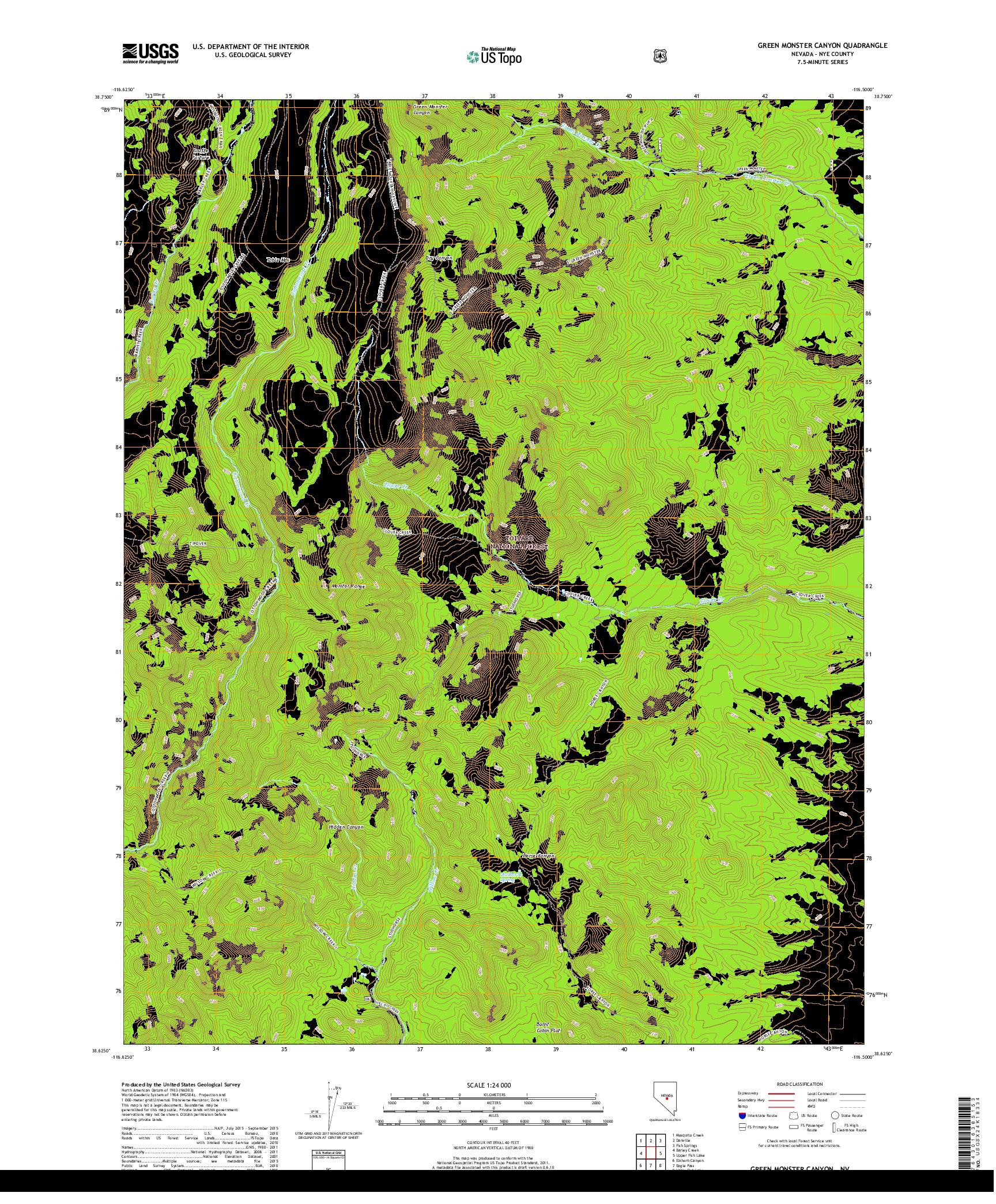 USGS US TOPO 7.5-MINUTE MAP FOR GREEN MONSTER CANYON, NV 2018