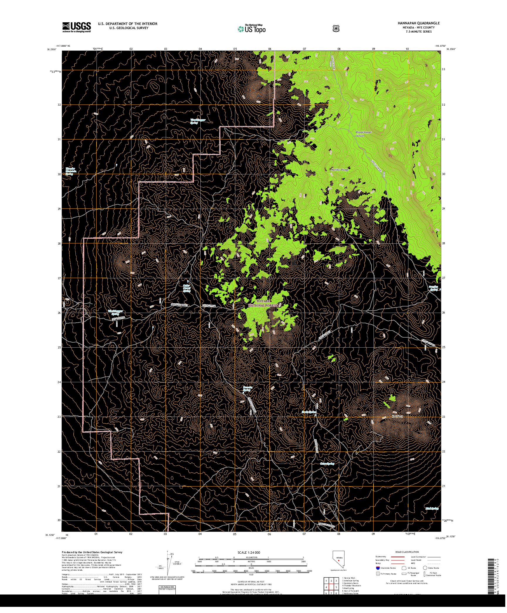 USGS US TOPO 7.5-MINUTE MAP FOR HANNAPAH, NV 2018