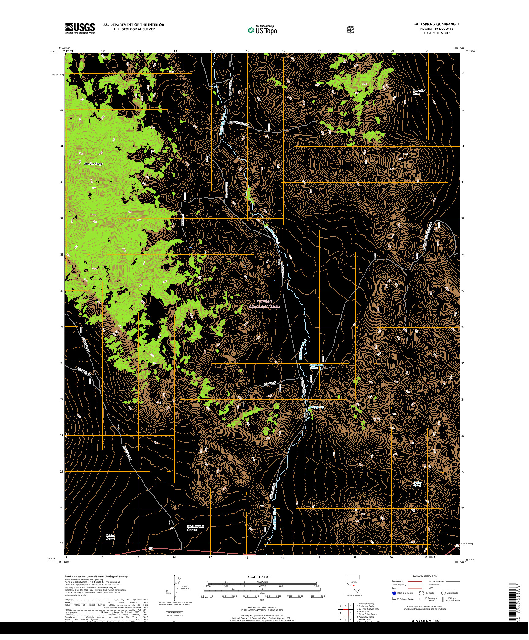 USGS US TOPO 7.5-MINUTE MAP FOR MUD SPRING, NV 2018