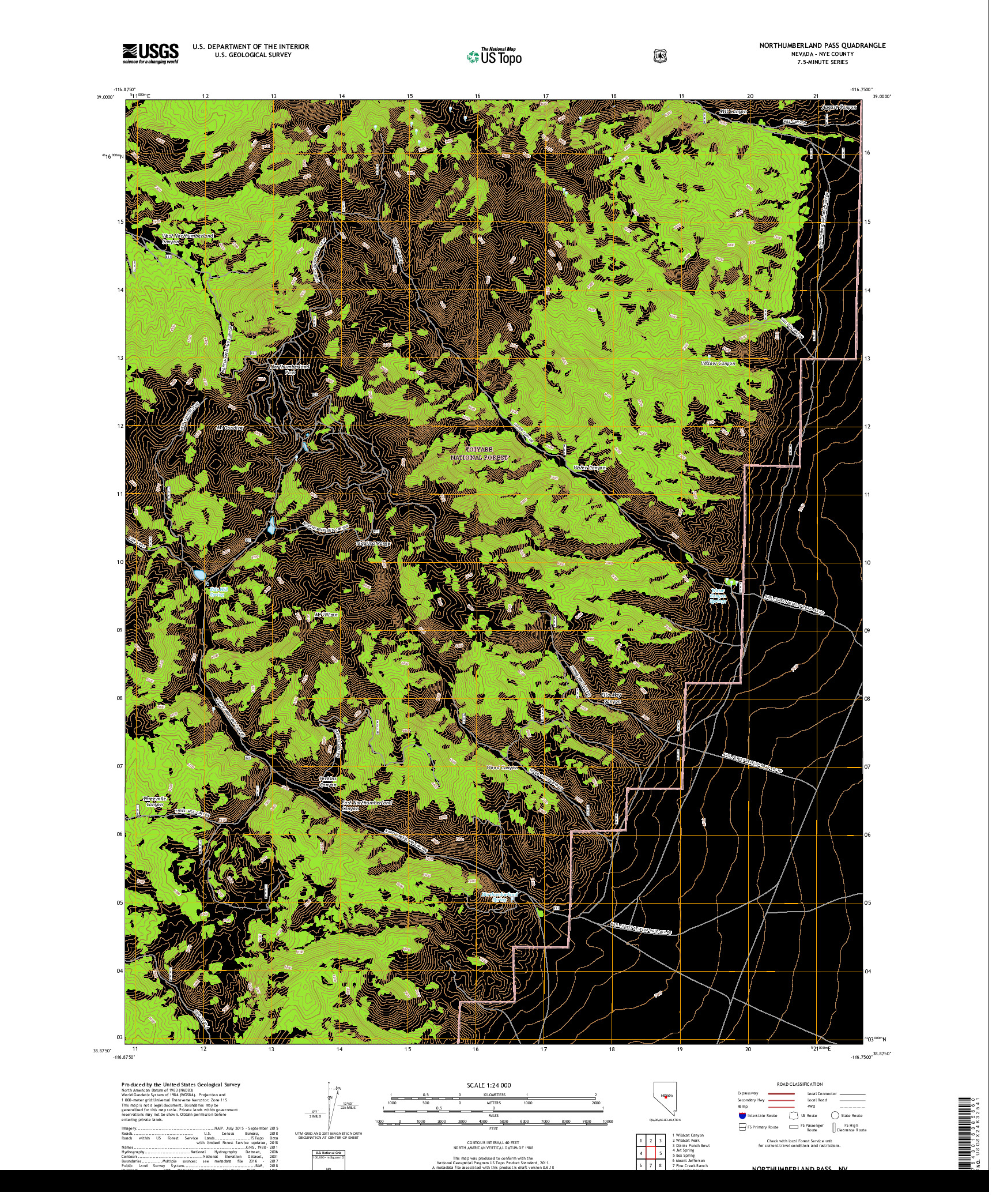 USGS US TOPO 7.5-MINUTE MAP FOR NORTHUMBERLAND PASS, NV 2018